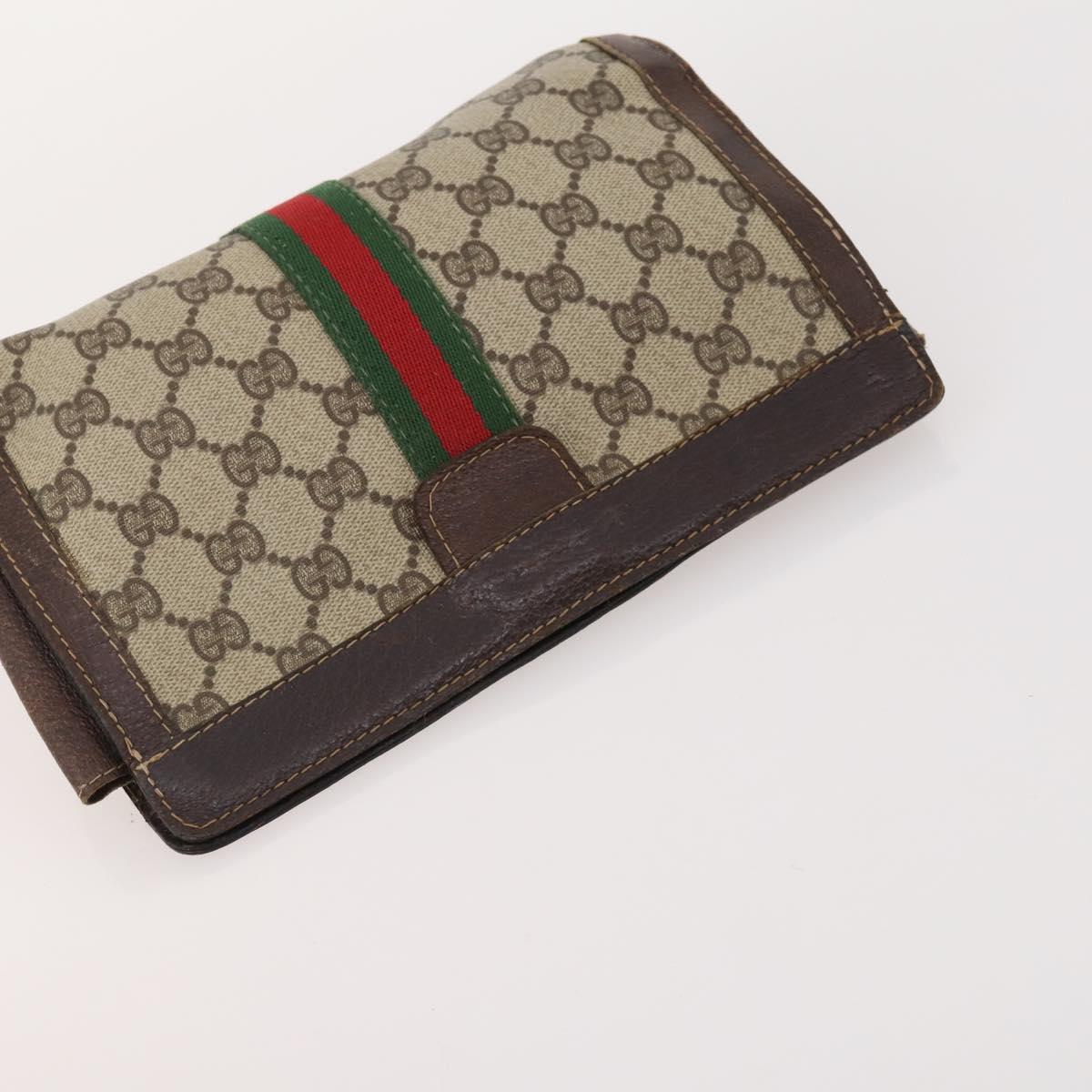 GUCCI GG Supreme Web Sherry Line Clutch Bag PVC 3 Set Beige Navy Auth 181593