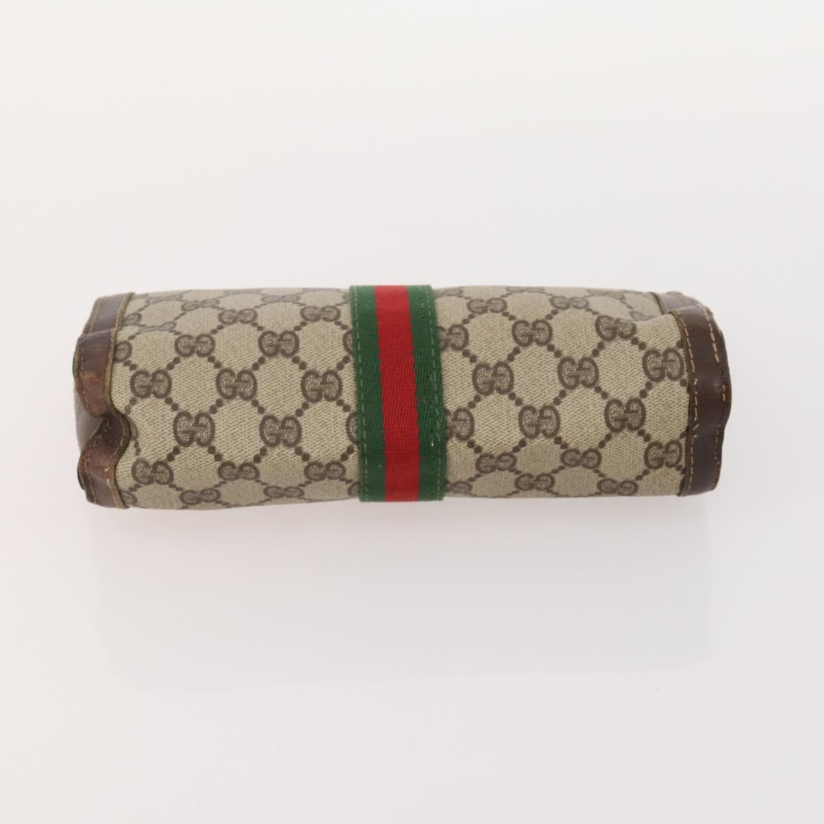 GUCCI GG Supreme Web Sherry Line Clutch Bag PVC 3 Set Beige Navy Auth 181593