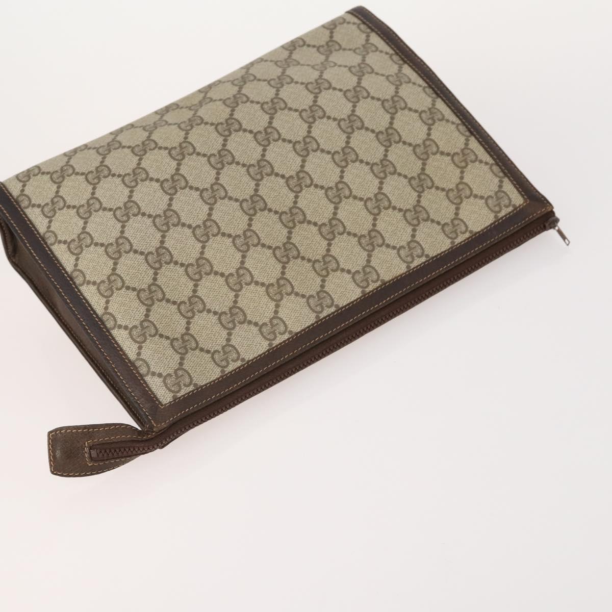 GUCCI GG Supreme Web Sherry Line Clutch Bag PVC 3 Set Beige Navy Auth 181593