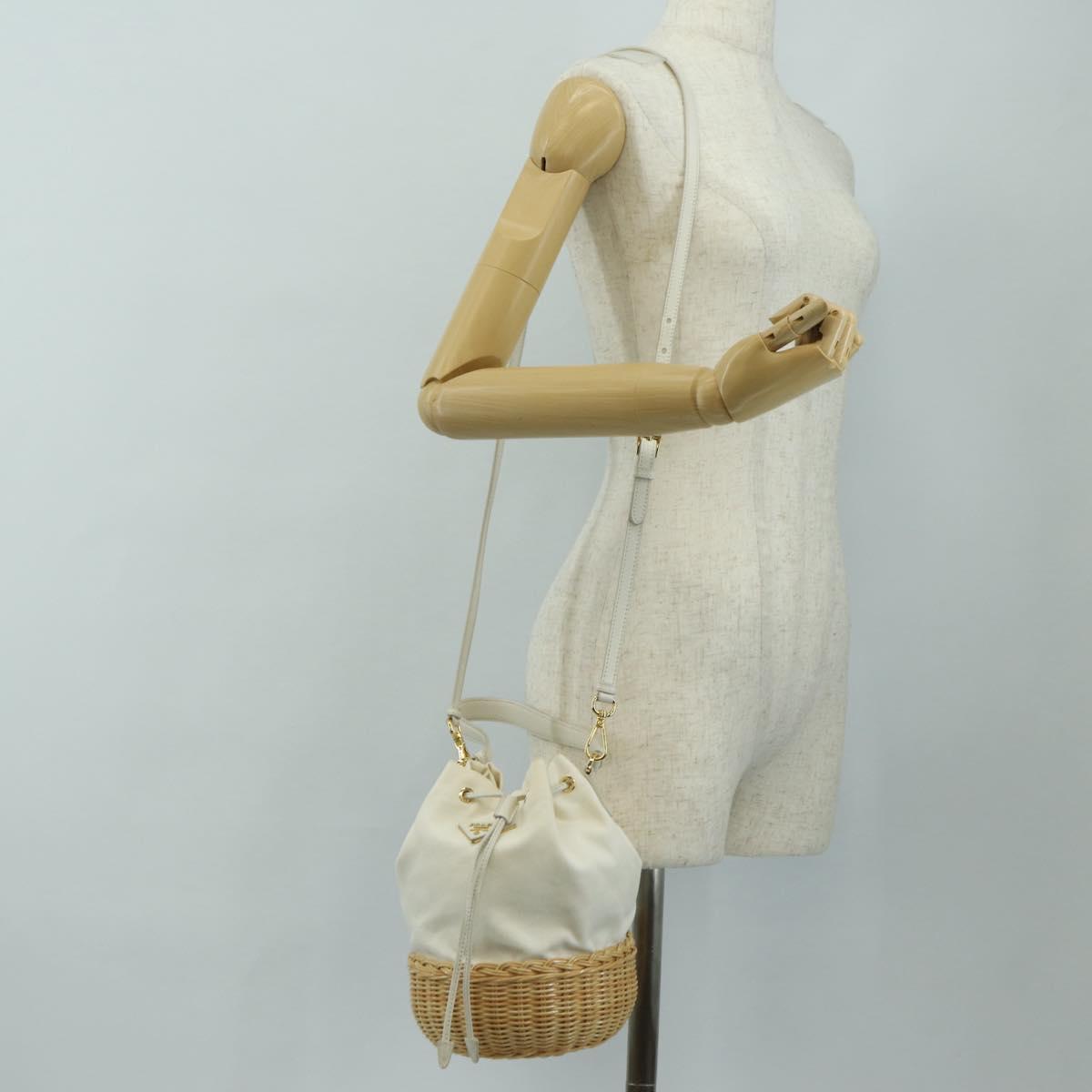 PRADA Wicker Shoulder Bag Rattan 2way Beige Gold Auth 181615V