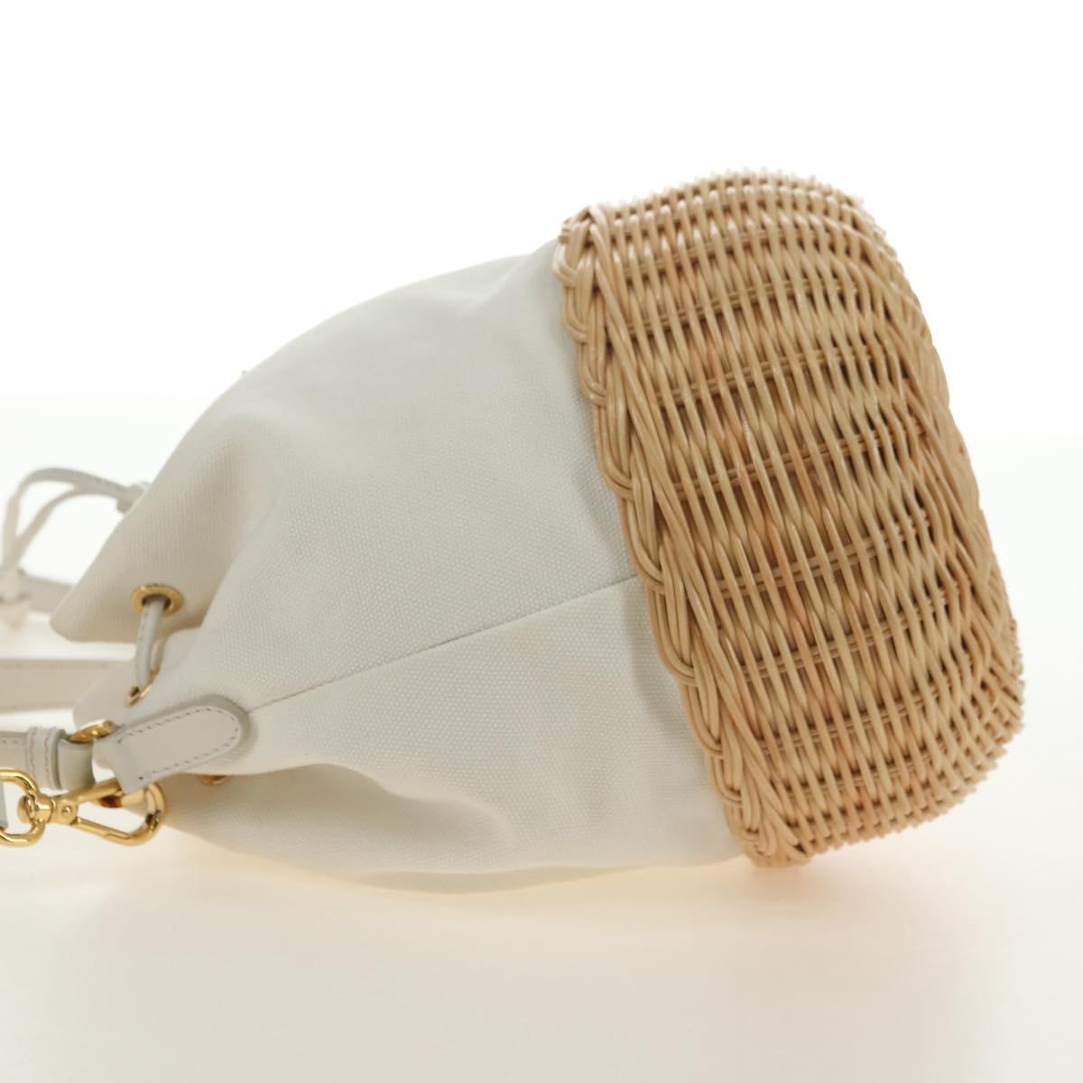 PRADA Wicker Shoulder Bag Rattan 2way Beige Gold Auth 181615V
