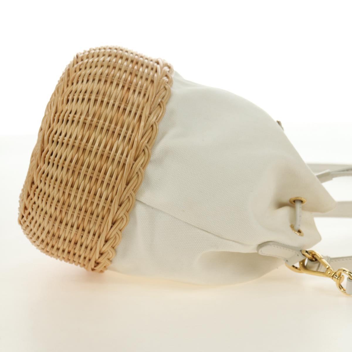 PRADA Wicker Shoulder Bag Rattan 2way Beige Gold Auth 181615V