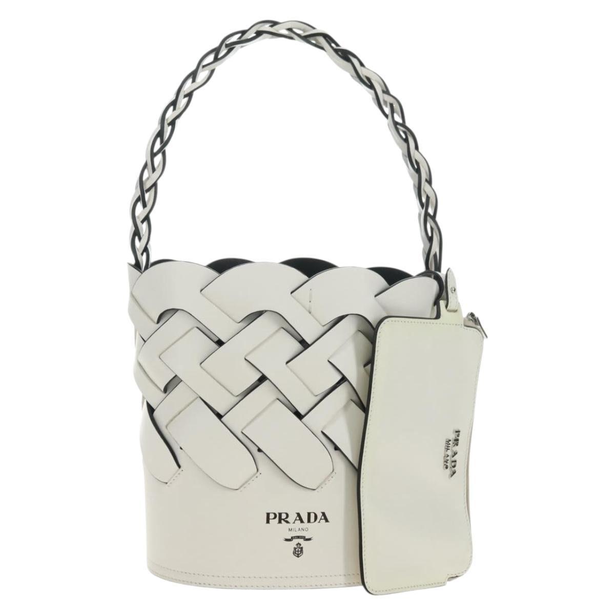 PRADA Shoulder Bag Leather White Auth 181616SM