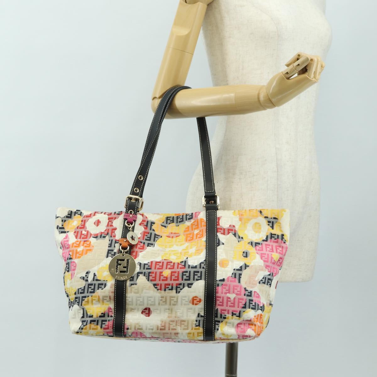 FENDI Zucchino Canvas Tote Bag Multicolor Gold Auth 181617SAV