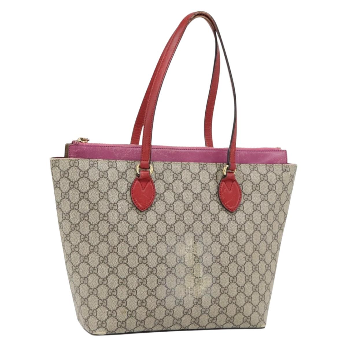GUCCI GG Supreme Tote Bag PVC Beige Gold 415721 Auth 181621