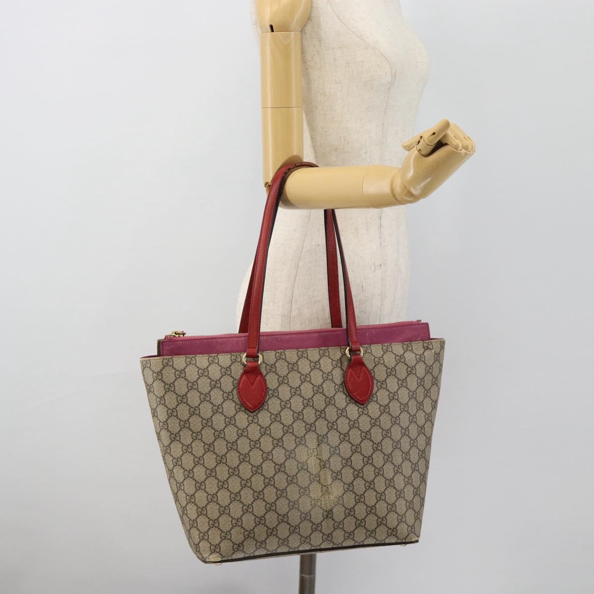 GUCCI GG Supreme Tote Bag PVC Beige Gold 415721 Auth 181621
