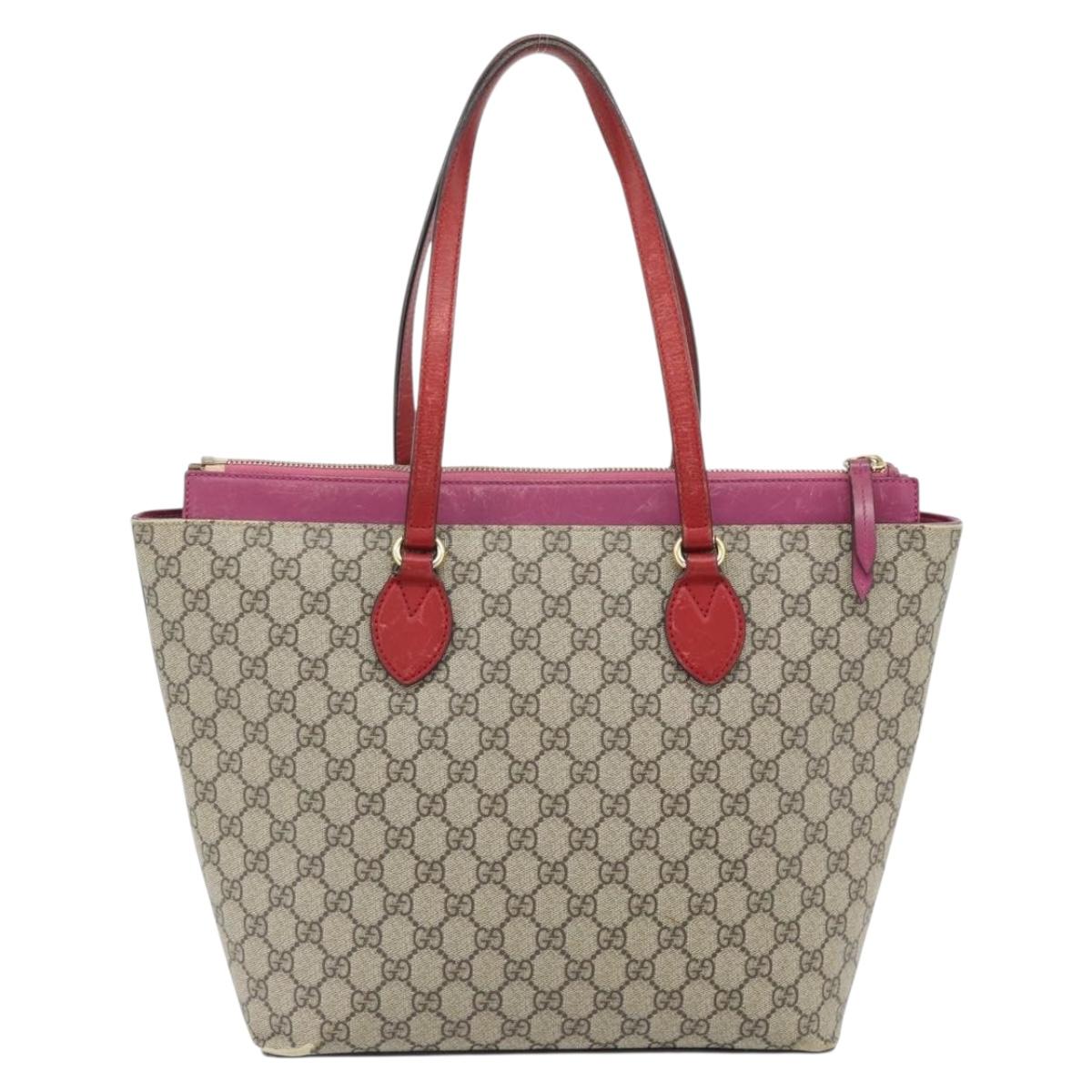 GUCCI GG Supreme Tote Bag PVC Beige Gold 415721 Auth 181621