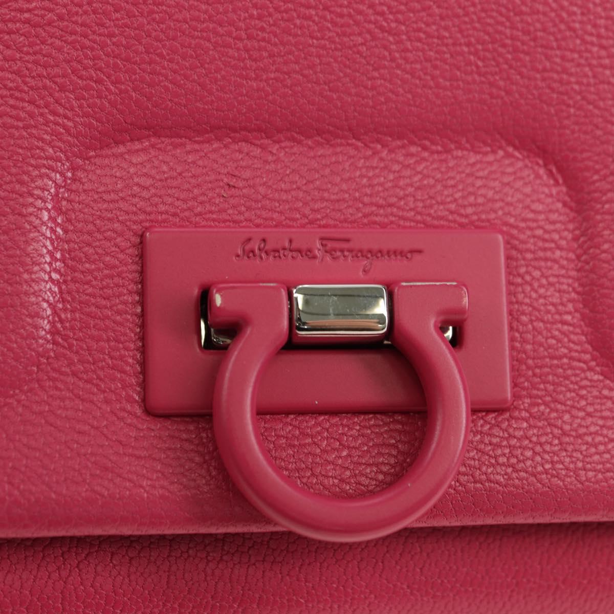 Salvatore Ferragamo Gancini Shoulder Bag Leather Pink Silver Auth 181622V