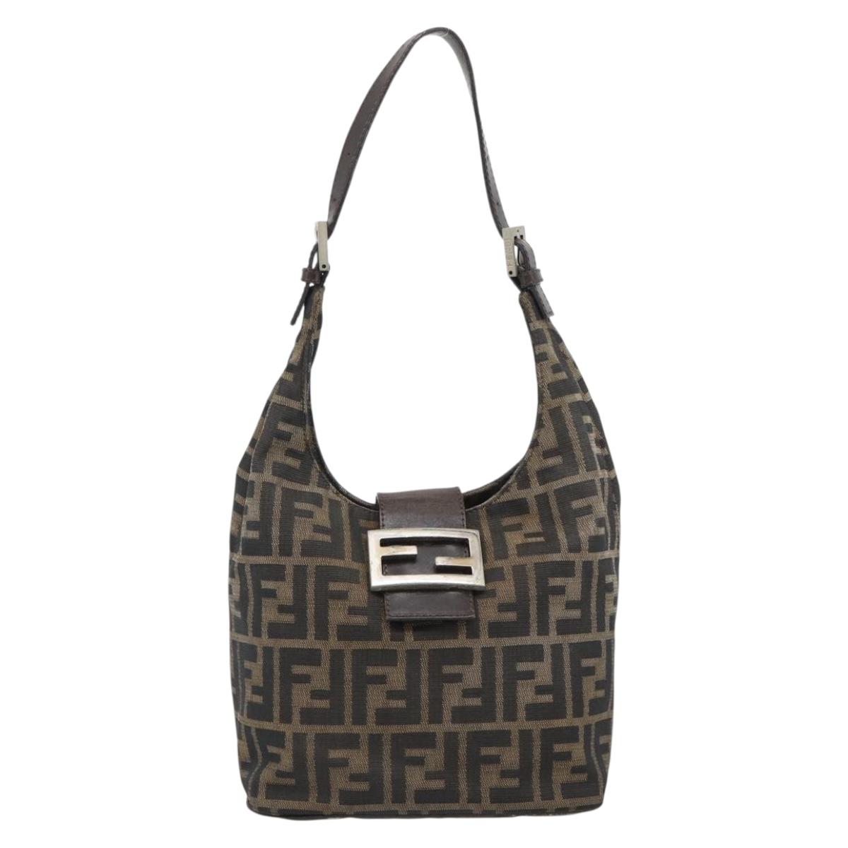 FENDI Zucca Canvas Mamma Baguette Shoulder Bag Black Brown Auth 181633A