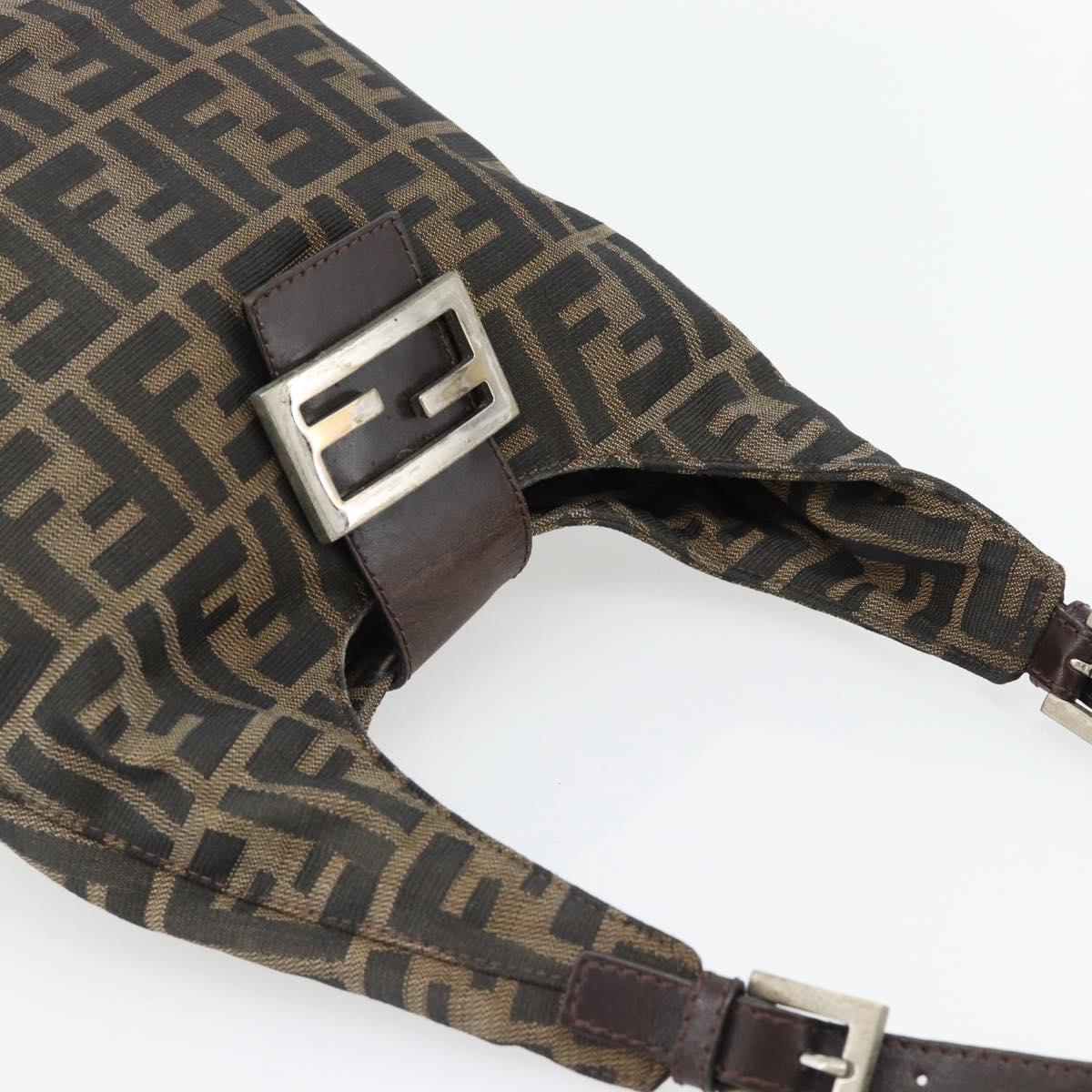 FENDI Zucca Canvas Mamma Baguette Shoulder Bag Black Brown Auth 181633A