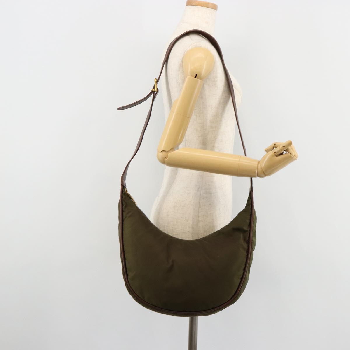 CELINE Circle Shoulder Bag Nylon Khaki Gold Auth 181636