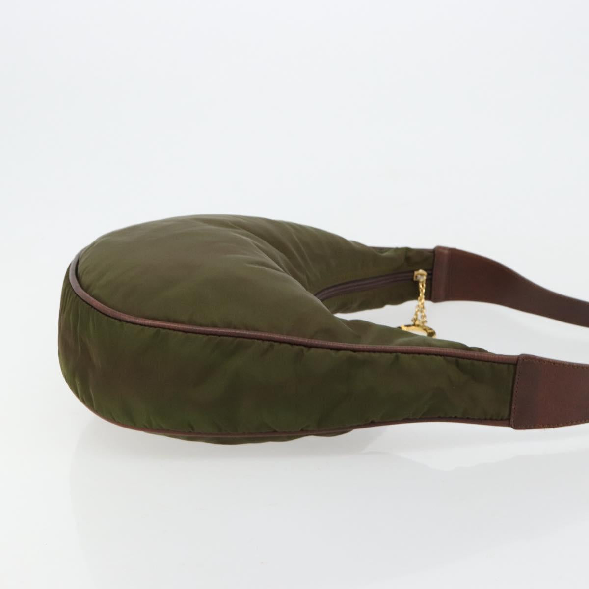 CELINE Circle Shoulder Bag Nylon Khaki Gold Auth 181636