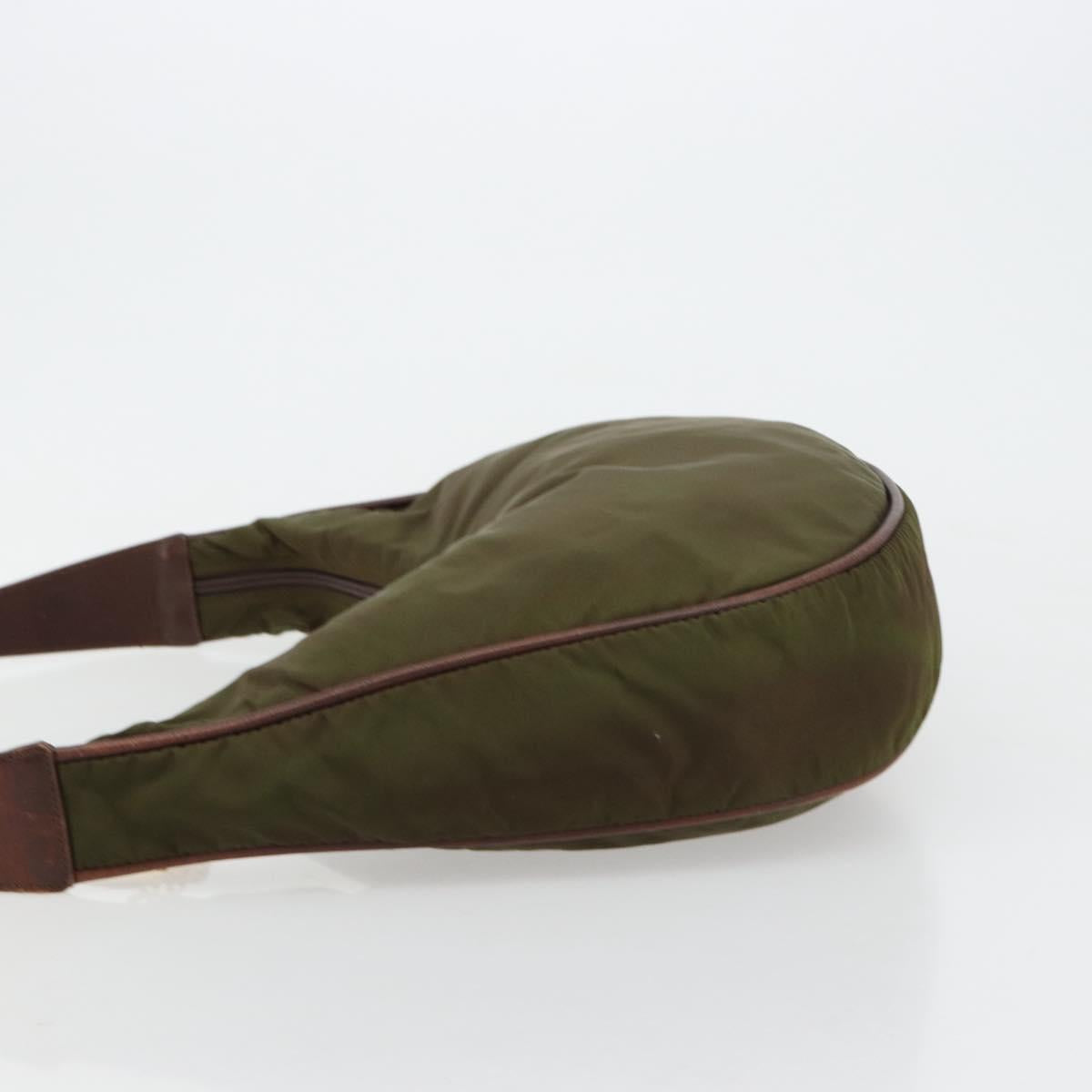 CELINE Circle Shoulder Bag Nylon Khaki Gold Auth 181636