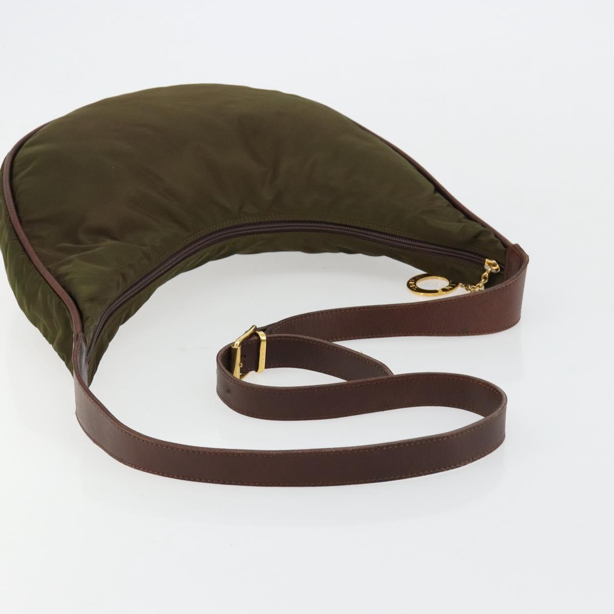 CELINE Circle Shoulder Bag Nylon Khaki Gold Auth 181636