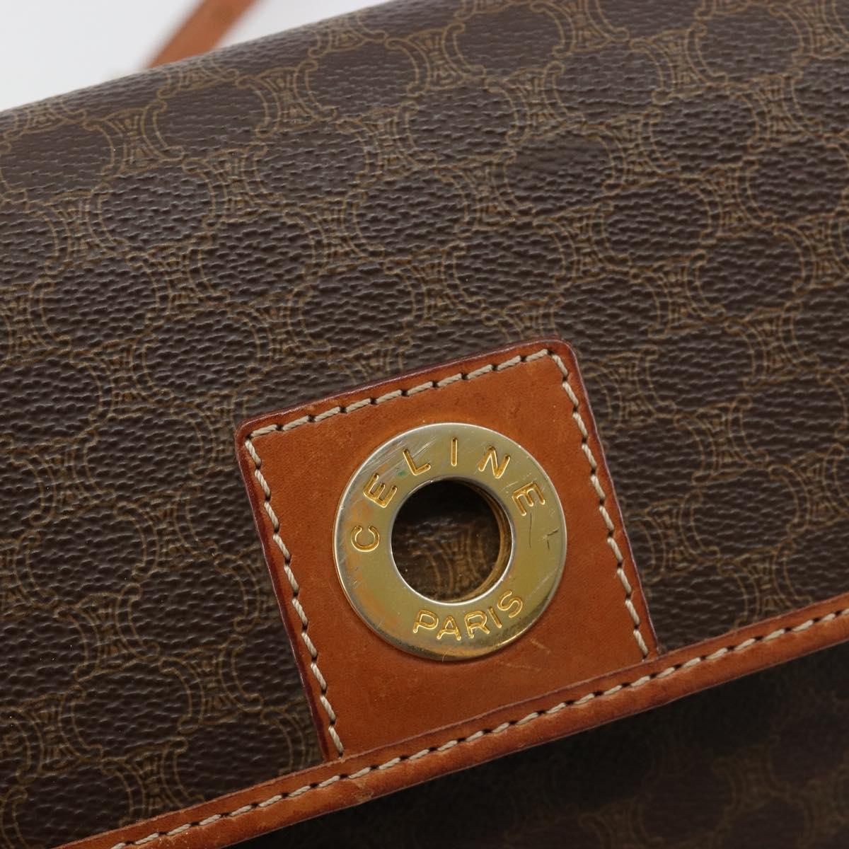 CELINE Macadam Canvas Circle Shoulder Bag PVC Leather Brown Gold Auth 181637A