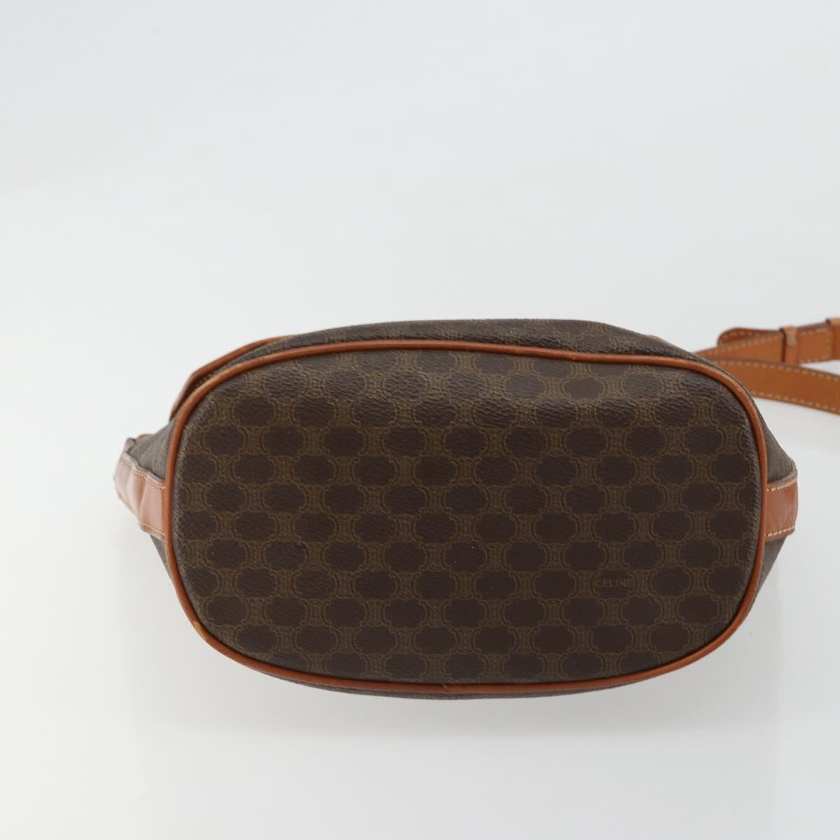 CELINE Macadam Canvas Circle Shoulder Bag PVC Leather Brown Gold Auth 181637A