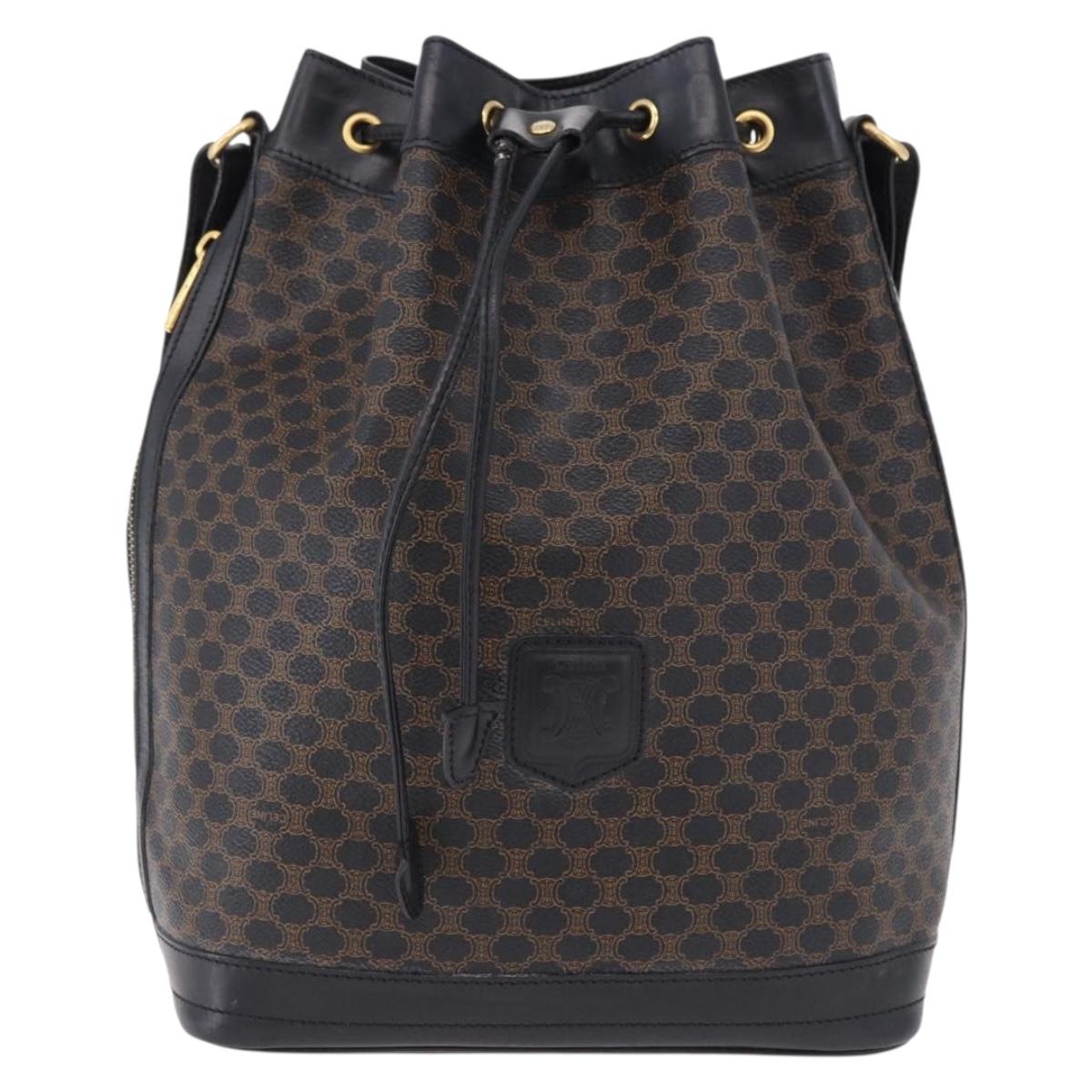 CELINE Macadam Canvas Shoulder Bag PVC Black Gold Auth 181639V
