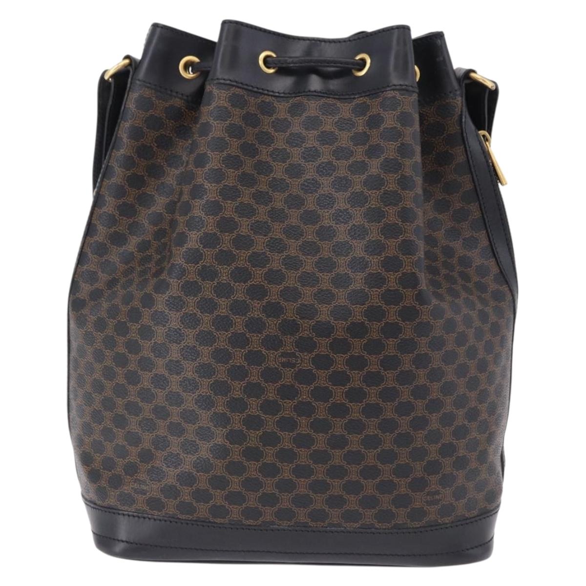 CELINE Macadam Canvas Shoulder Bag PVC Black Gold Auth 181639V