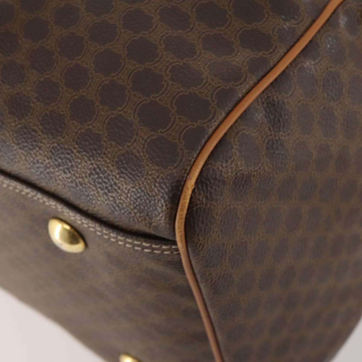 CELINE Macadam Canvas Boston Bag PVC Leather Brown Gold Auth 181642A