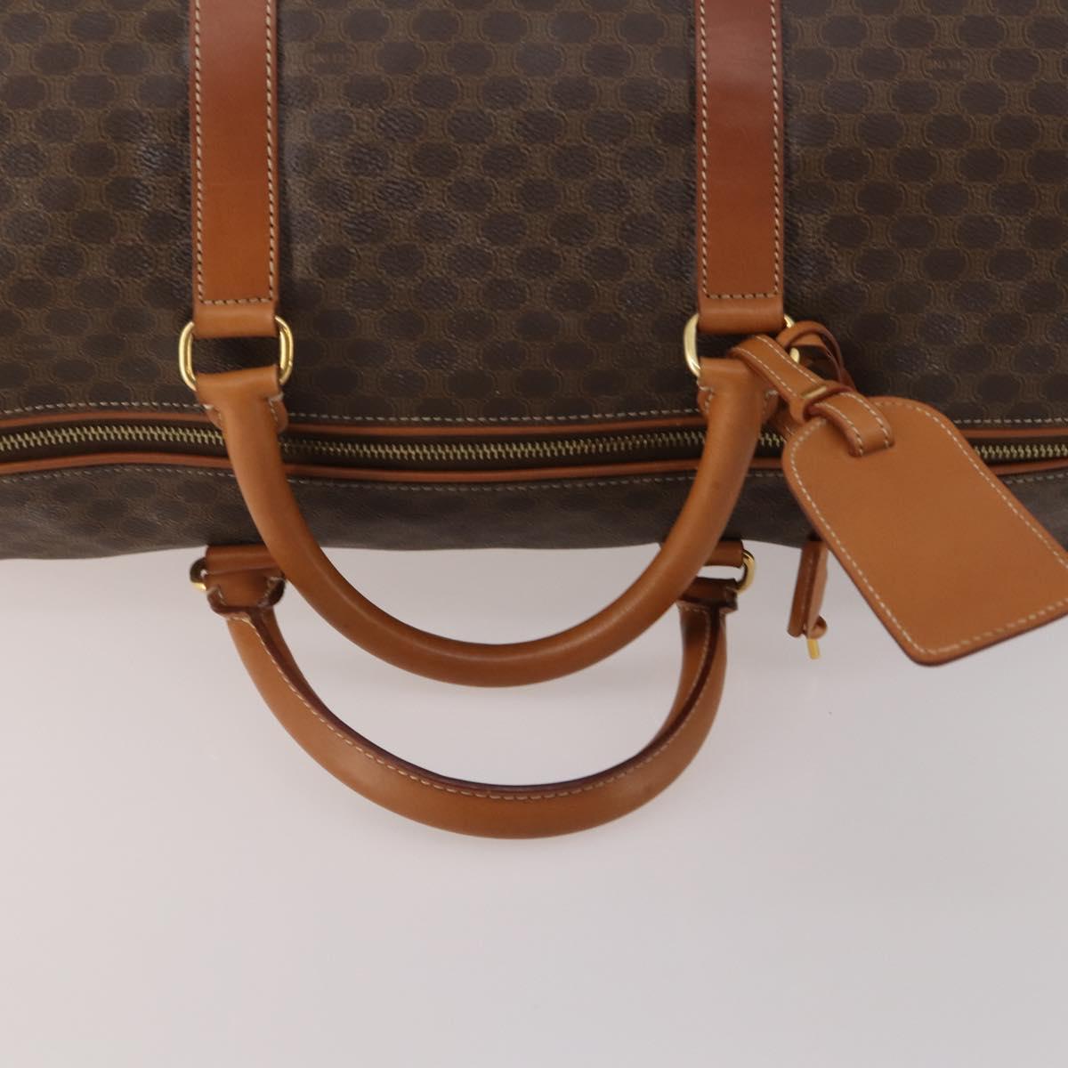 CELINE Macadam Canvas Boston Bag PVC Leather Brown Gold Auth 181642A