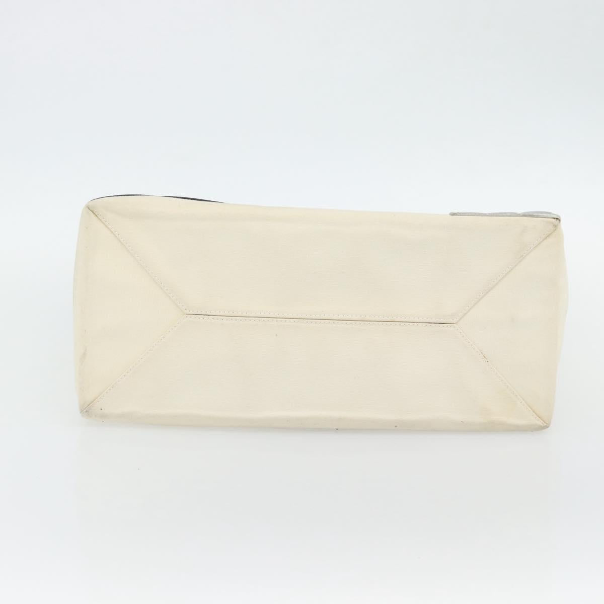 CHANEL Choco Bar Chain Tote Bag No5 Canvas Ivory Silver CC Auth 181646A