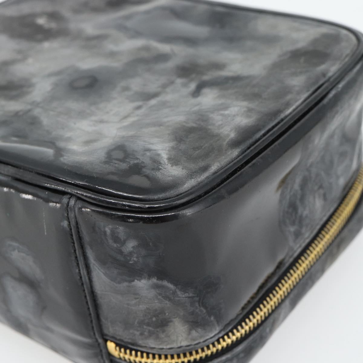 CHANEL COCO Mark Vanity Hand Bag Patent leather Black Gold CC Auth 181661