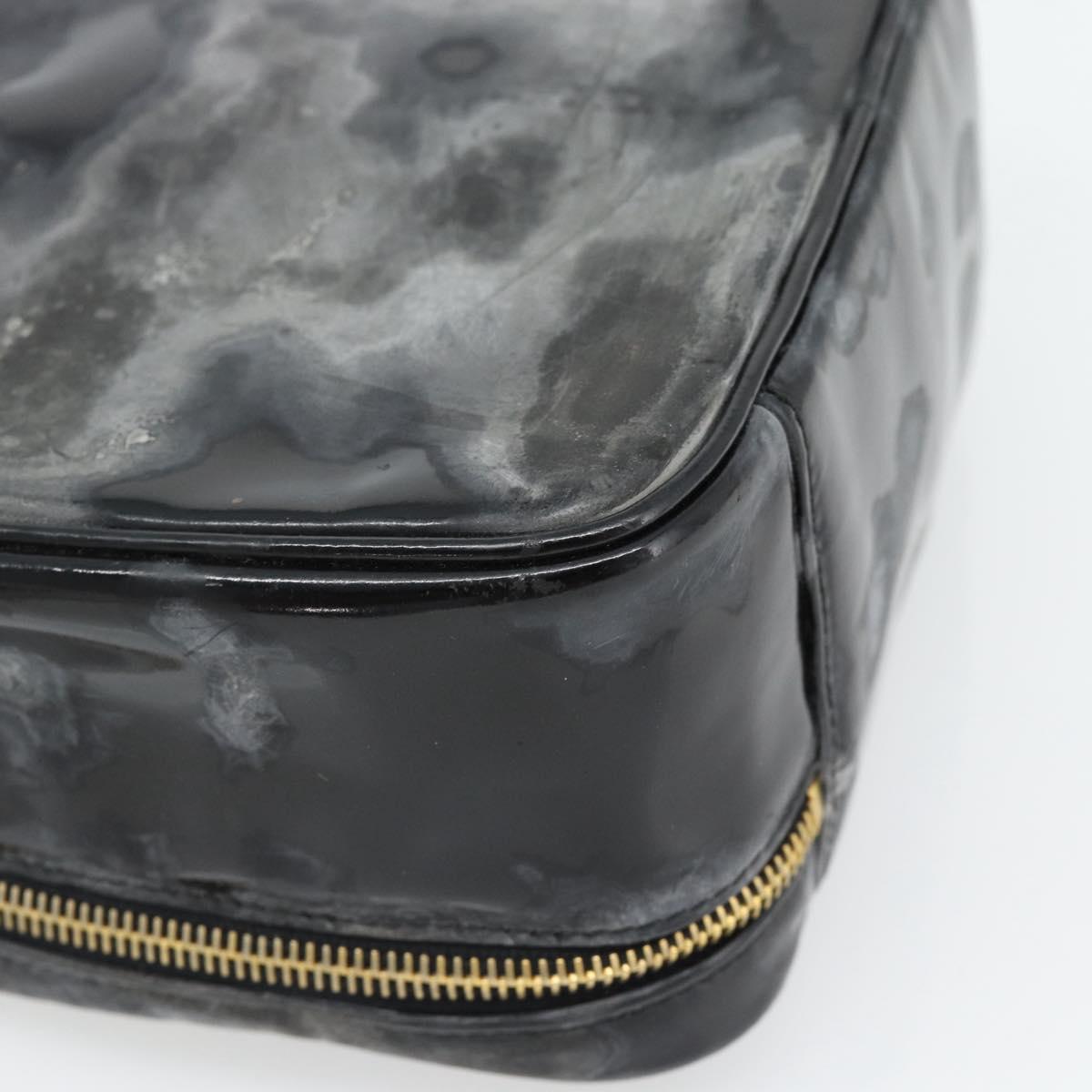 CHANEL COCO Mark Vanity Hand Bag Patent leather Black Gold CC Auth 181661