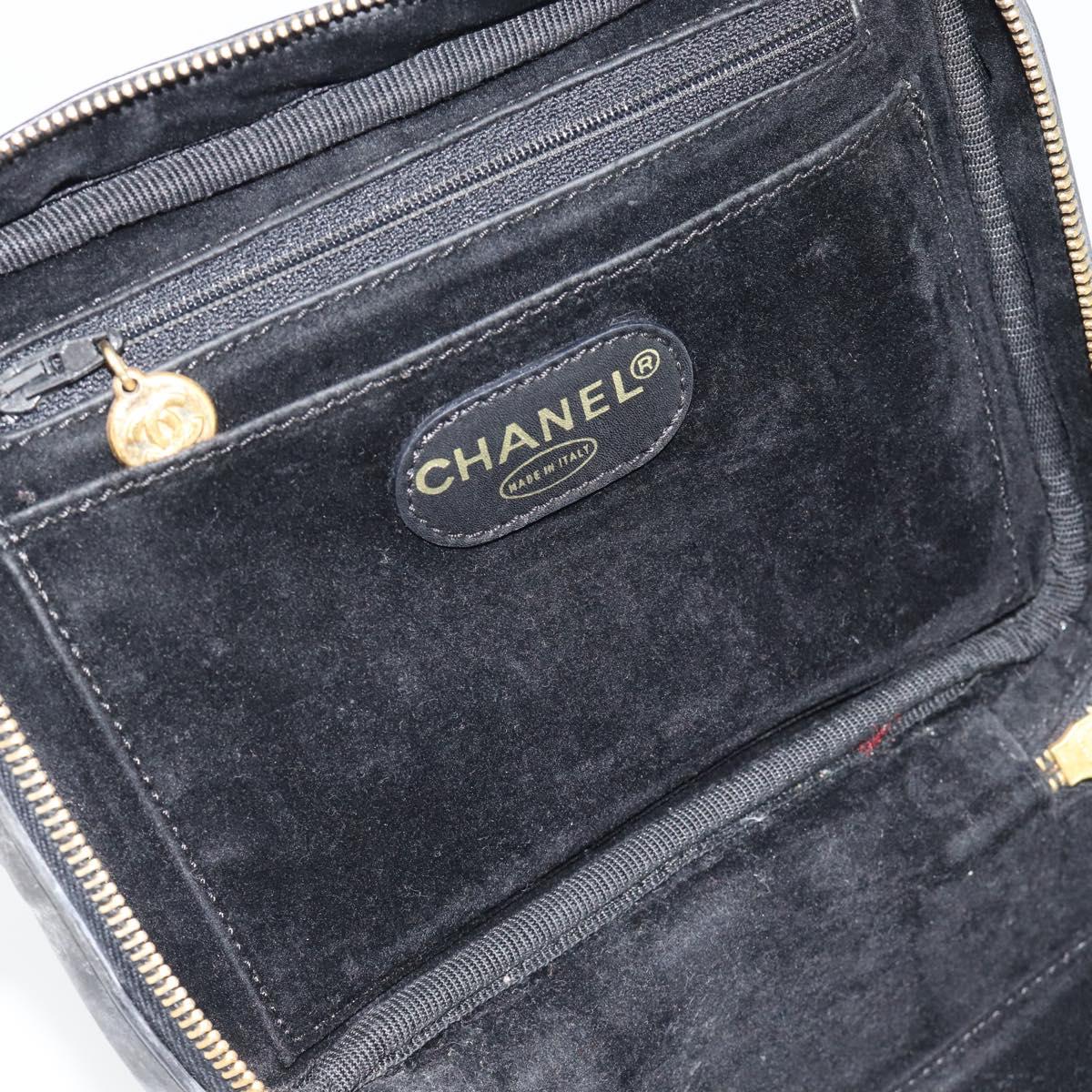 CHANEL COCO Mark Vanity Hand Bag Patent leather Black Gold CC Auth 181661