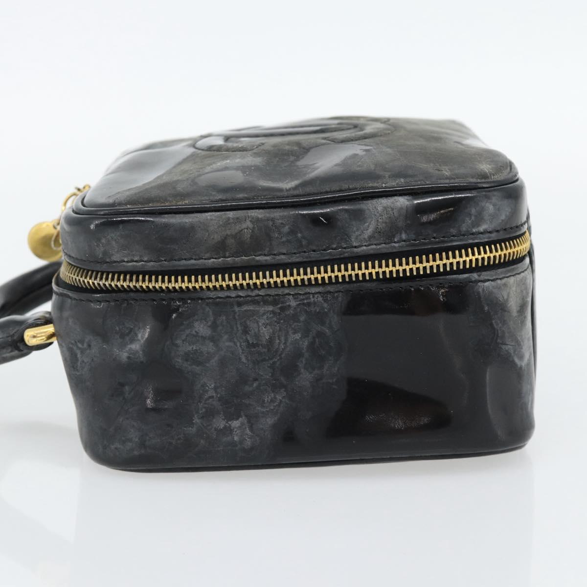 CHANEL COCO Mark Vanity Hand Bag Patent leather Black Gold CC Auth 181661