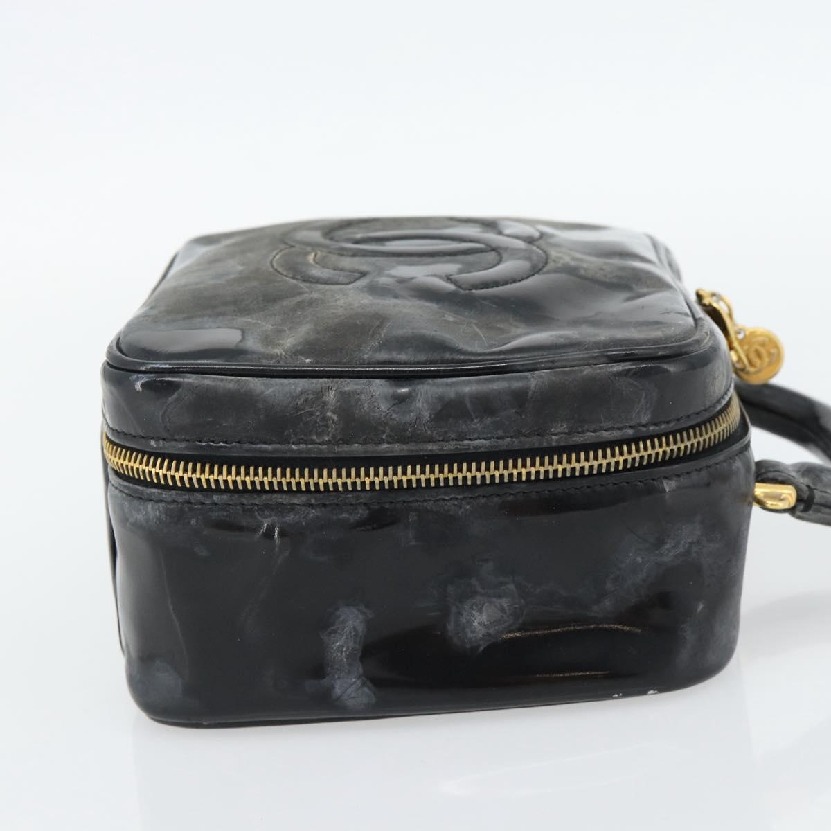 CHANEL COCO Mark Vanity Hand Bag Patent leather Black Gold CC Auth 181661