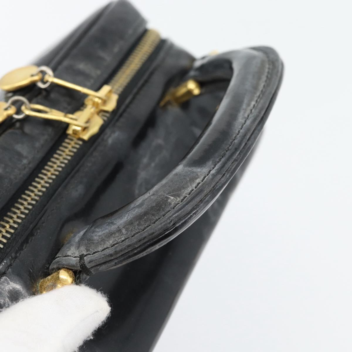 CHANEL COCO Mark Vanity Hand Bag Patent leather Black Gold CC Auth 181661