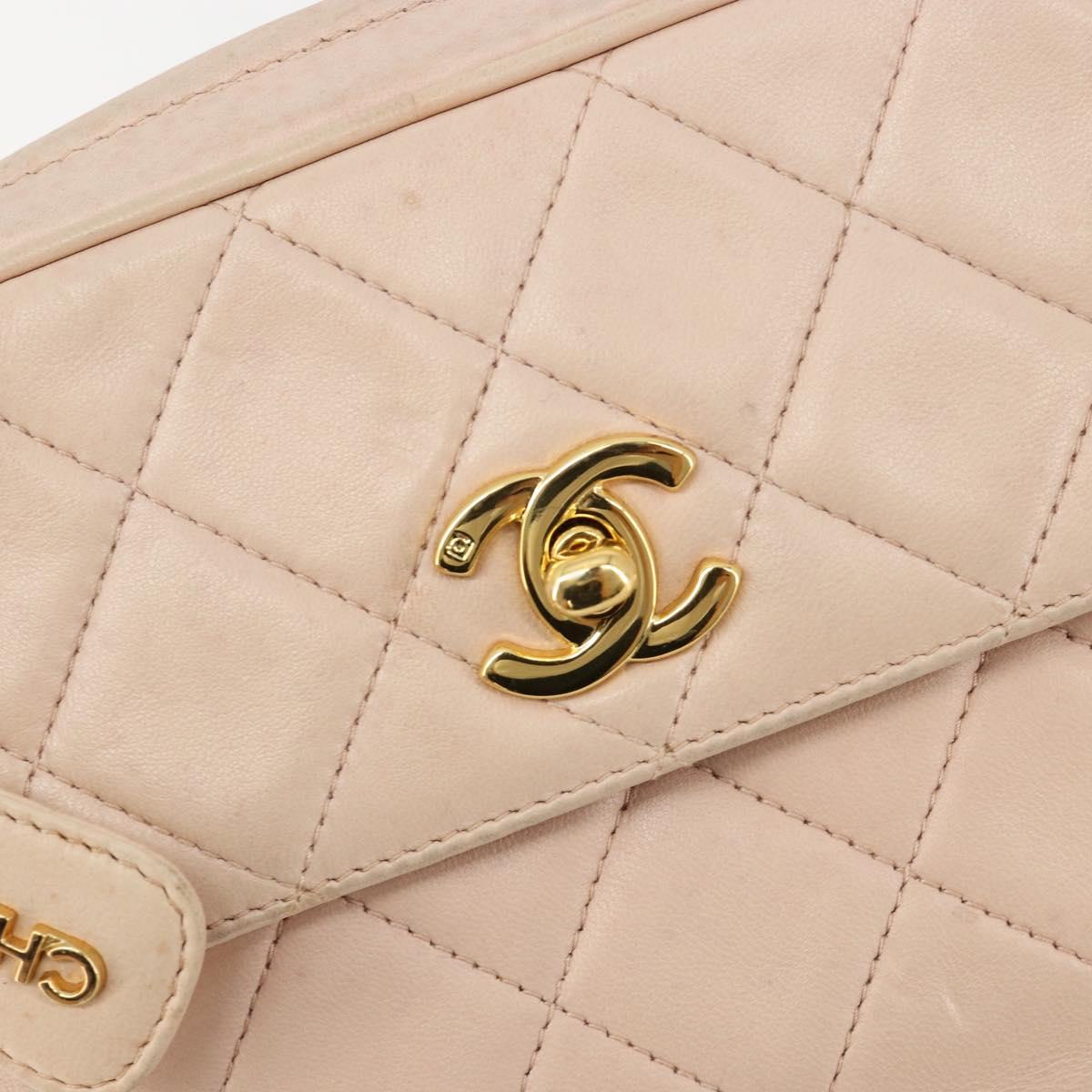 CHANEL Matelasse Chain Shoulder Bag Lamb Skin Pink Gold CC Auth 181663A