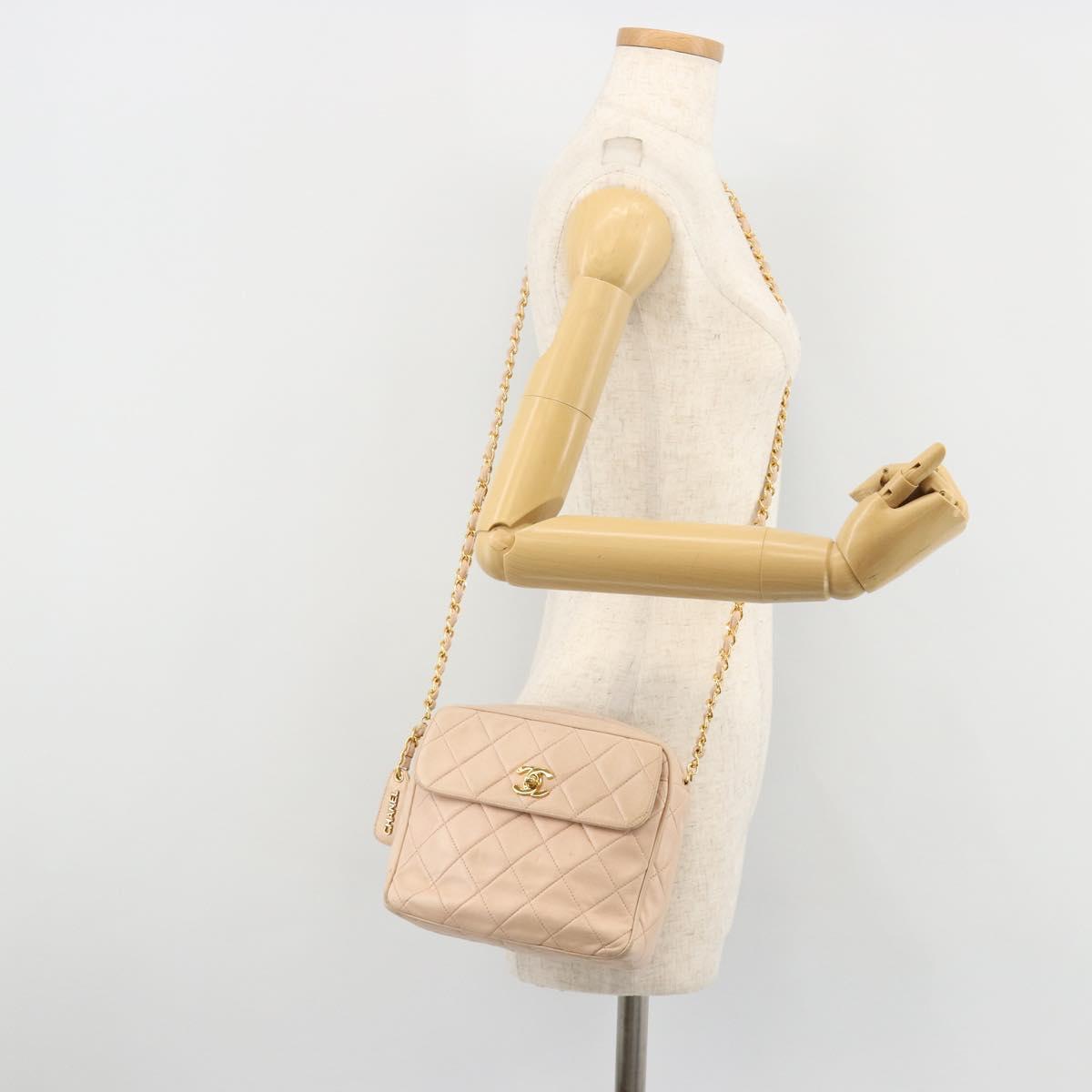 CHANEL Matelasse Chain Shoulder Bag Lamb Skin Pink Gold CC Auth 181663A