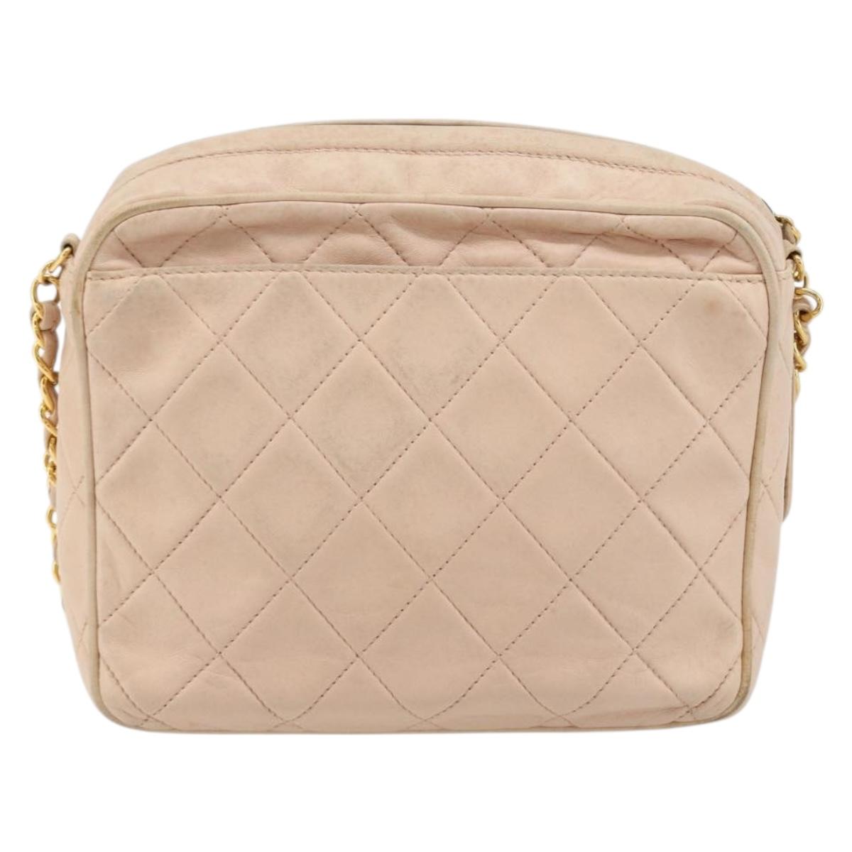 CHANEL Matelasse Chain Shoulder Bag Lamb Skin Pink Gold CC Auth 181663A
