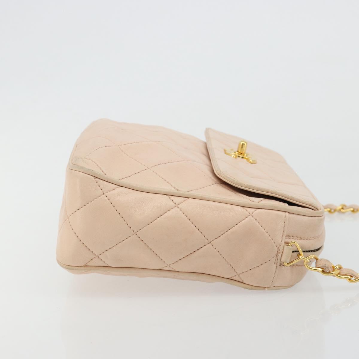 CHANEL Matelasse Chain Shoulder Bag Lamb Skin Pink Gold CC Auth 181663A