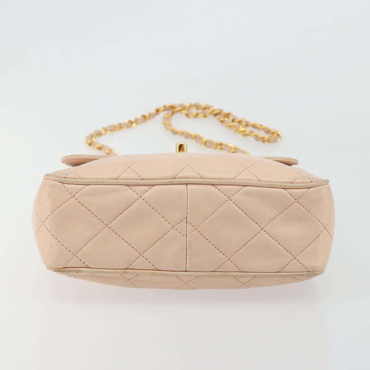 CHANEL Matelasse Chain Shoulder Bag Lamb Skin Pink Gold CC Auth 181663A