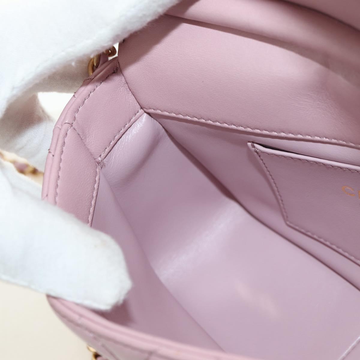 CHANEL Chain Mini Matelasse 18 Bag Lamb Skin Pink Gold CC Auth 181669SAM