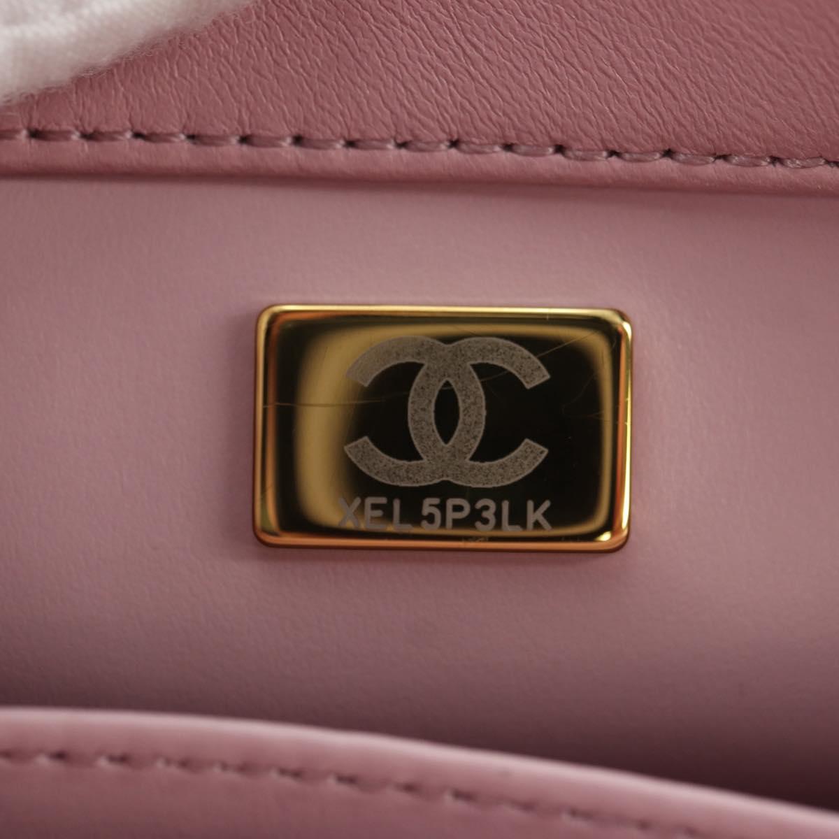 CHANEL Chain Mini Matelasse 18 Bag Lamb Skin Pink Gold CC Auth 181669SAM