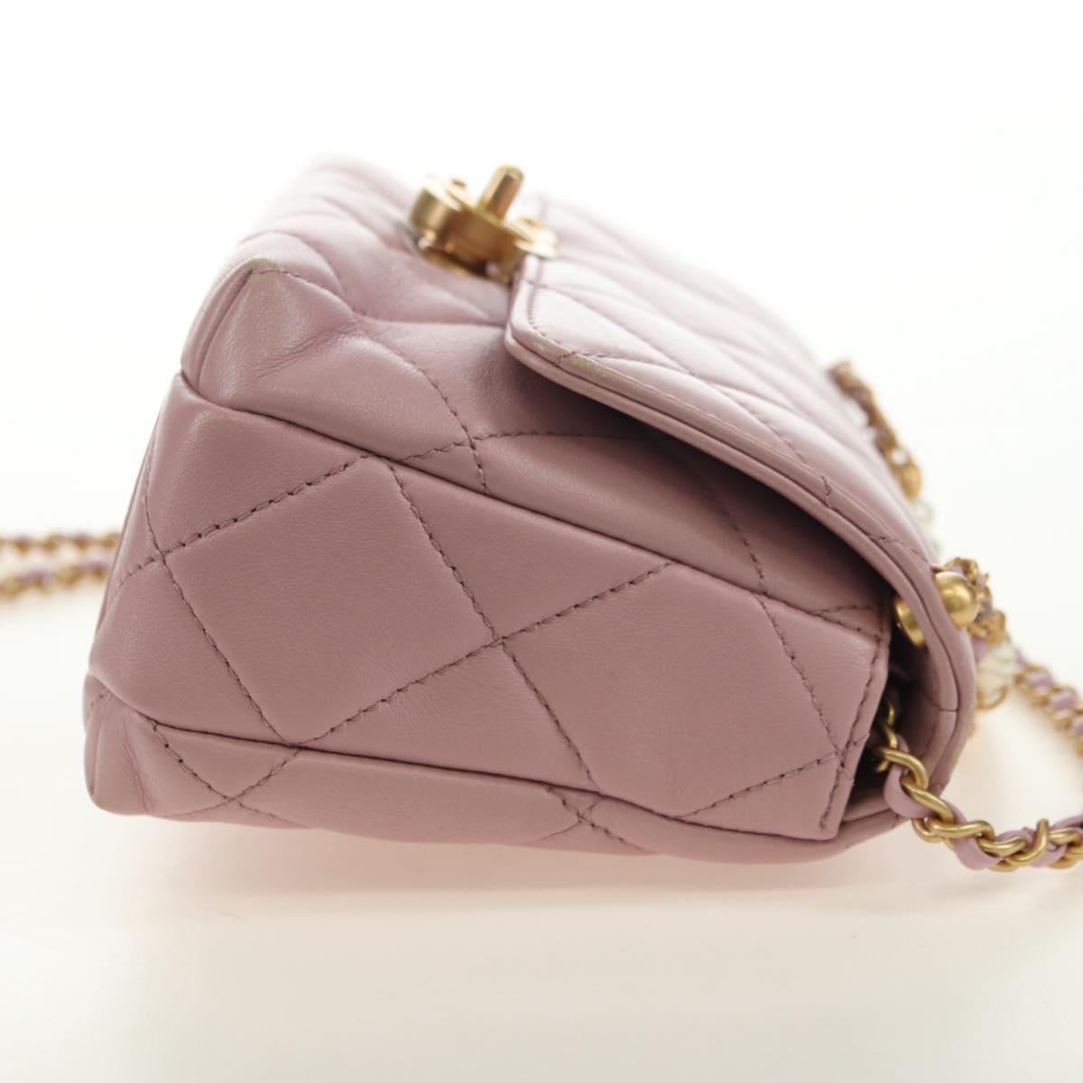 CHANEL Chain Mini Matelasse 18 Bag Lamb Skin Pink Gold CC Auth 181669SAM