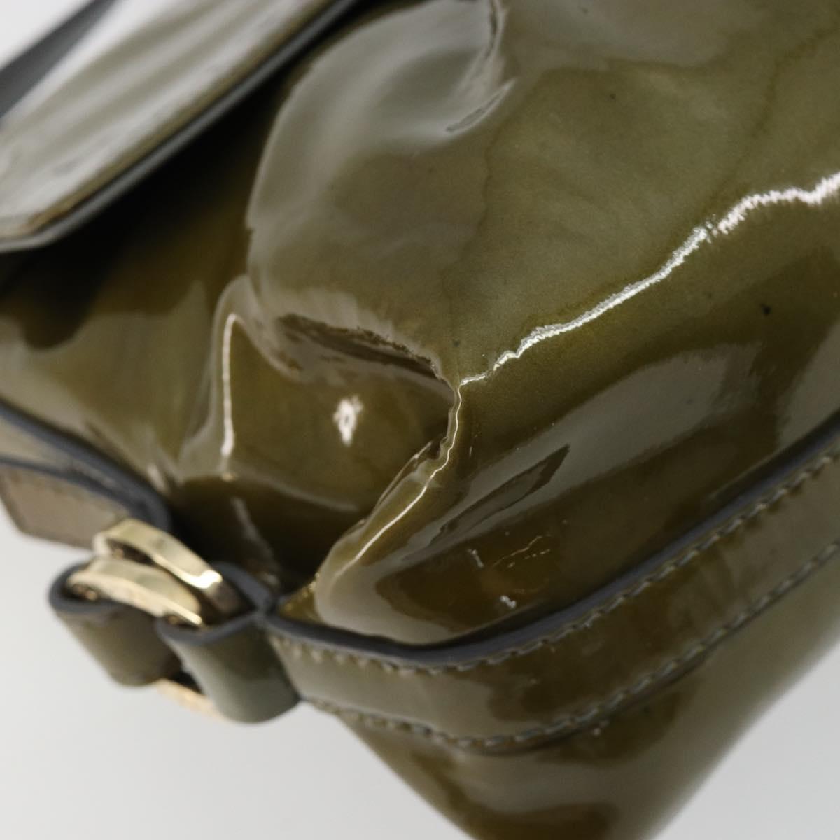 BVLGARI Shoulder Bag Patent leather Green Gold Auth 181670A