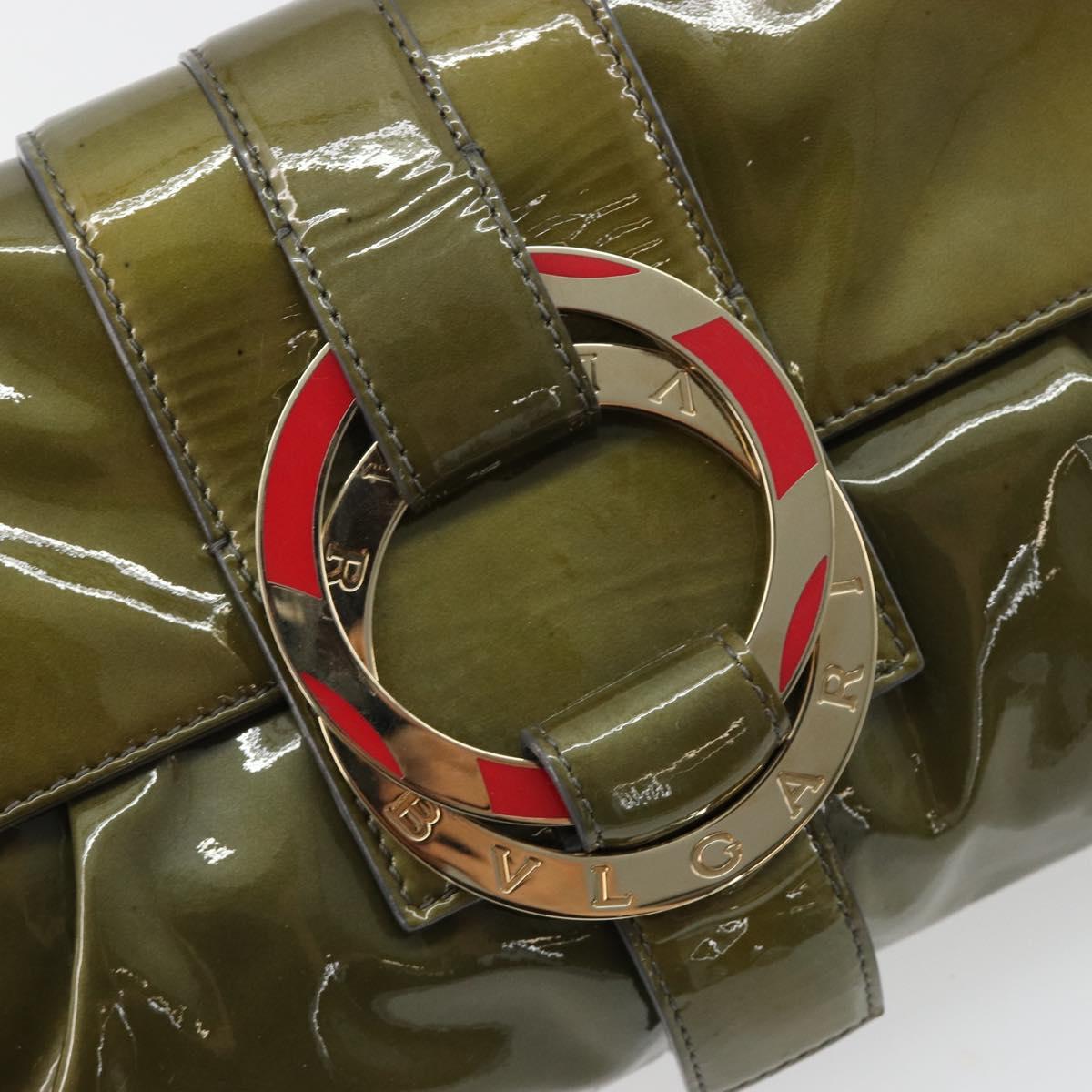BVLGARI Shoulder Bag Patent leather Green Gold Auth 181670A