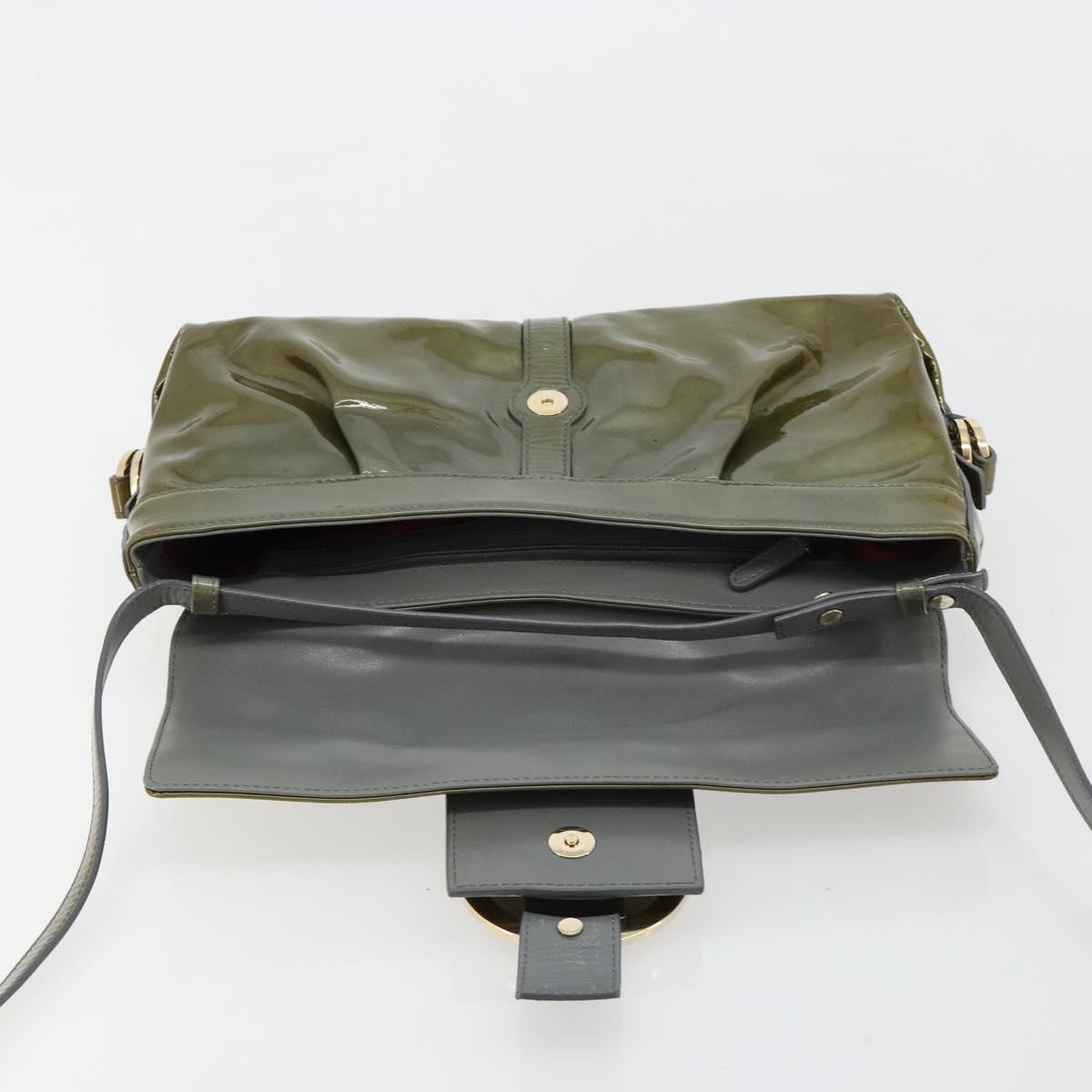 BVLGARI Shoulder Bag Patent leather Green Gold Auth 181670A