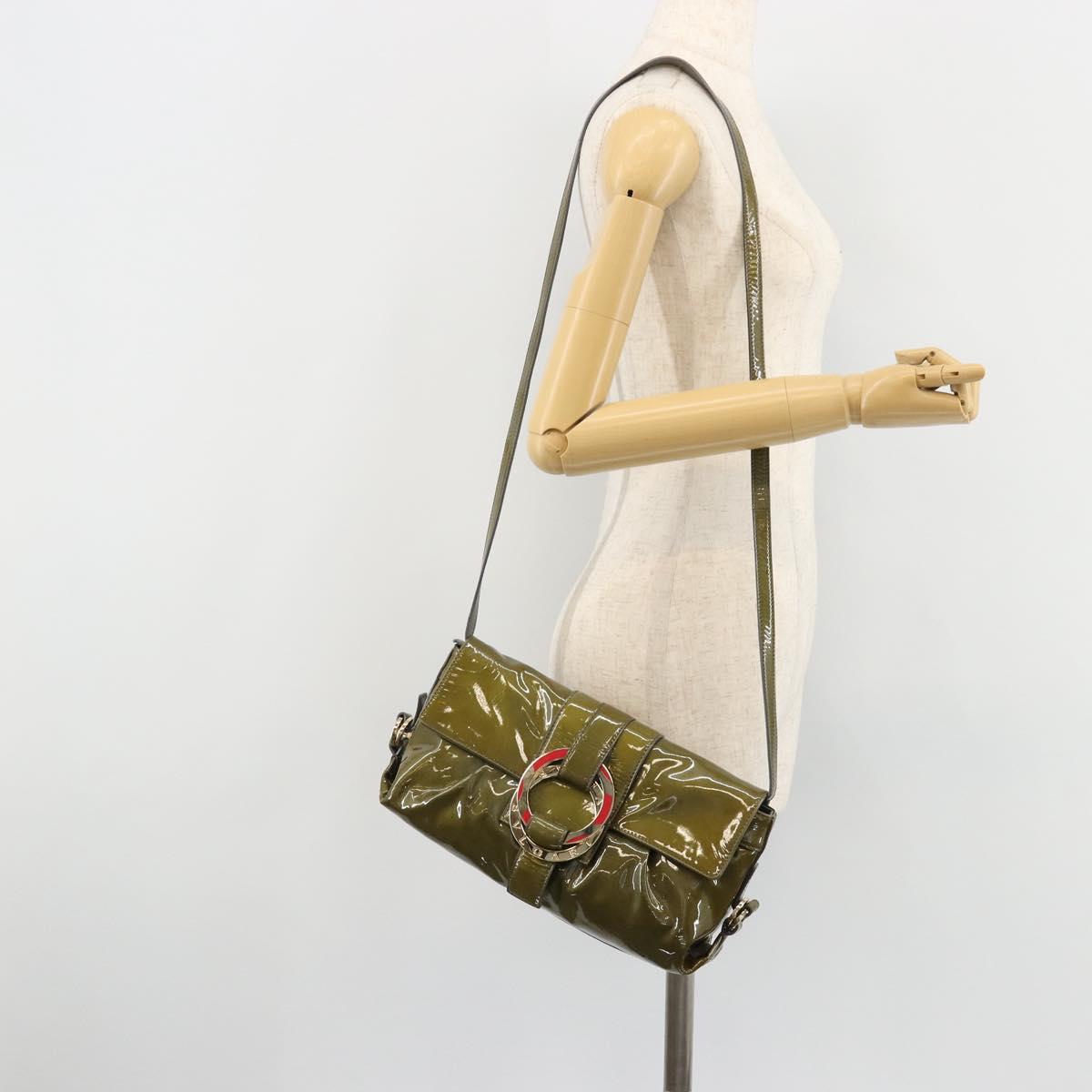 BVLGARI Shoulder Bag Patent leather Green Gold Auth 181670A