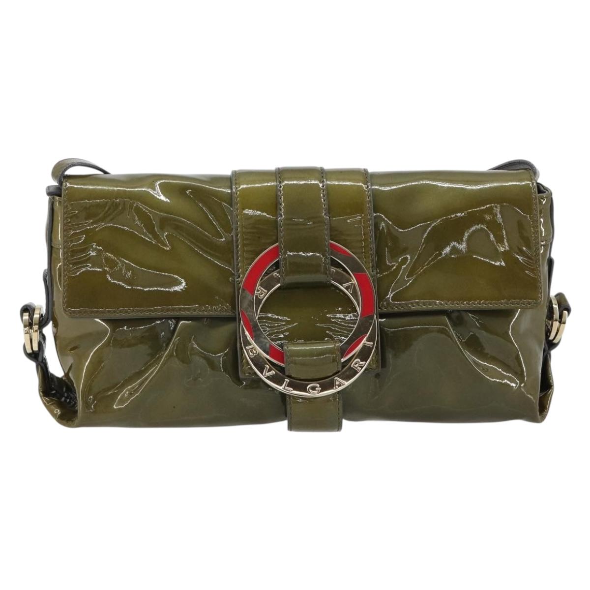BVLGARI Shoulder Bag Patent leather Green Gold Auth 181670A