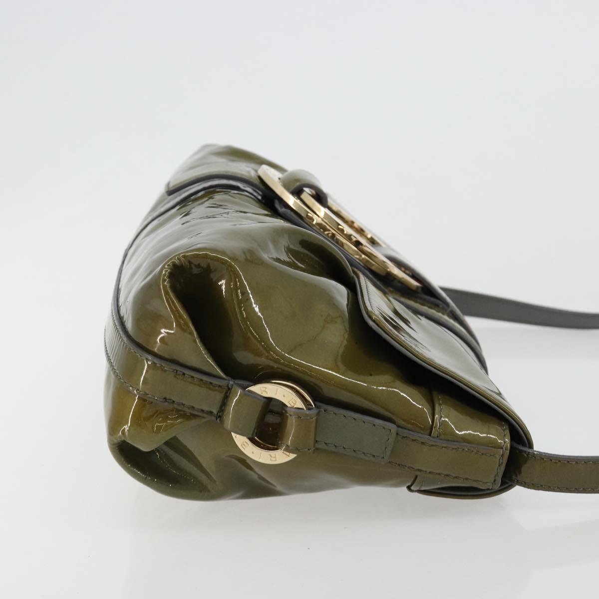 BVLGARI Shoulder Bag Patent leather Green Gold Auth 181670A