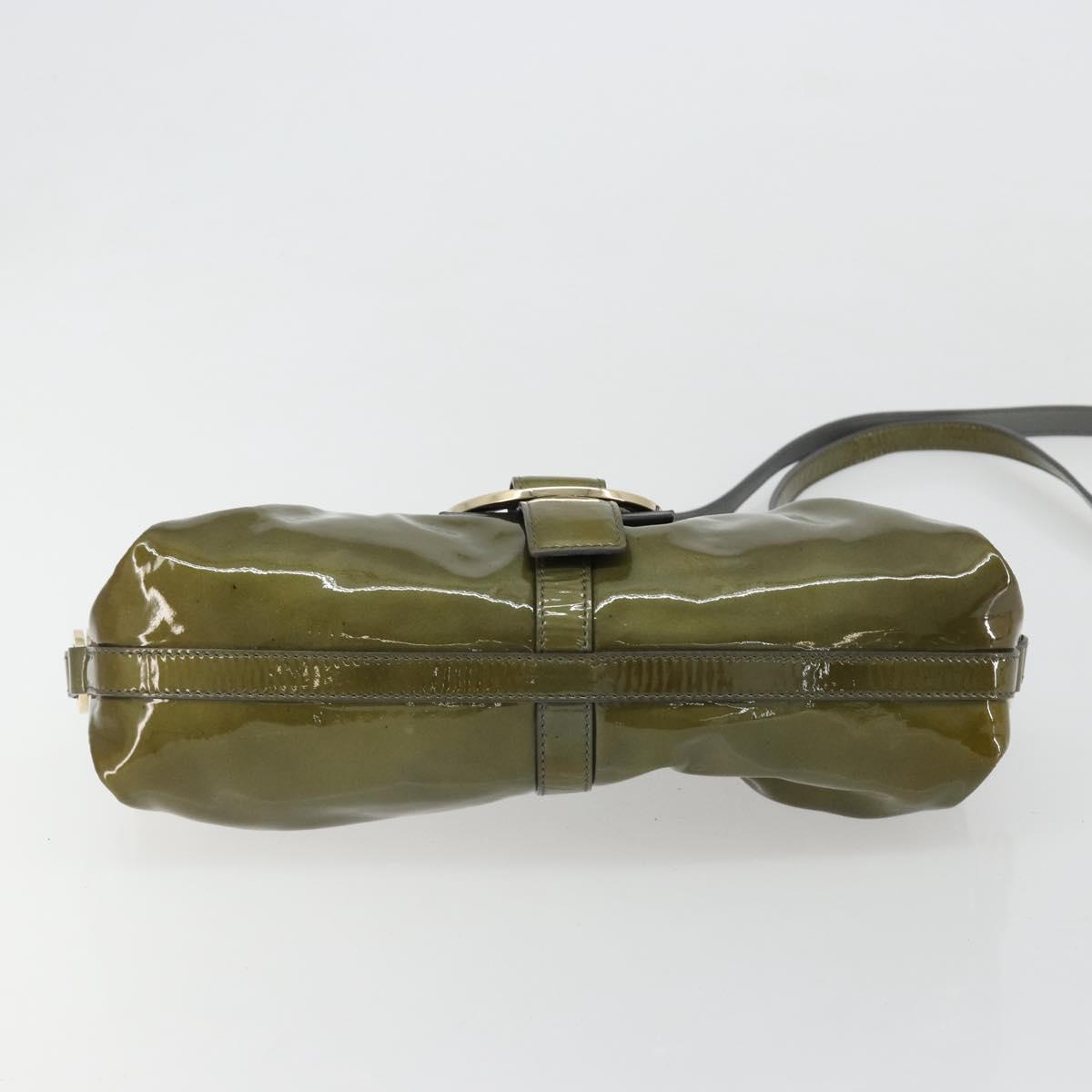 BVLGARI Shoulder Bag Patent leather Green Gold Auth 181670A
