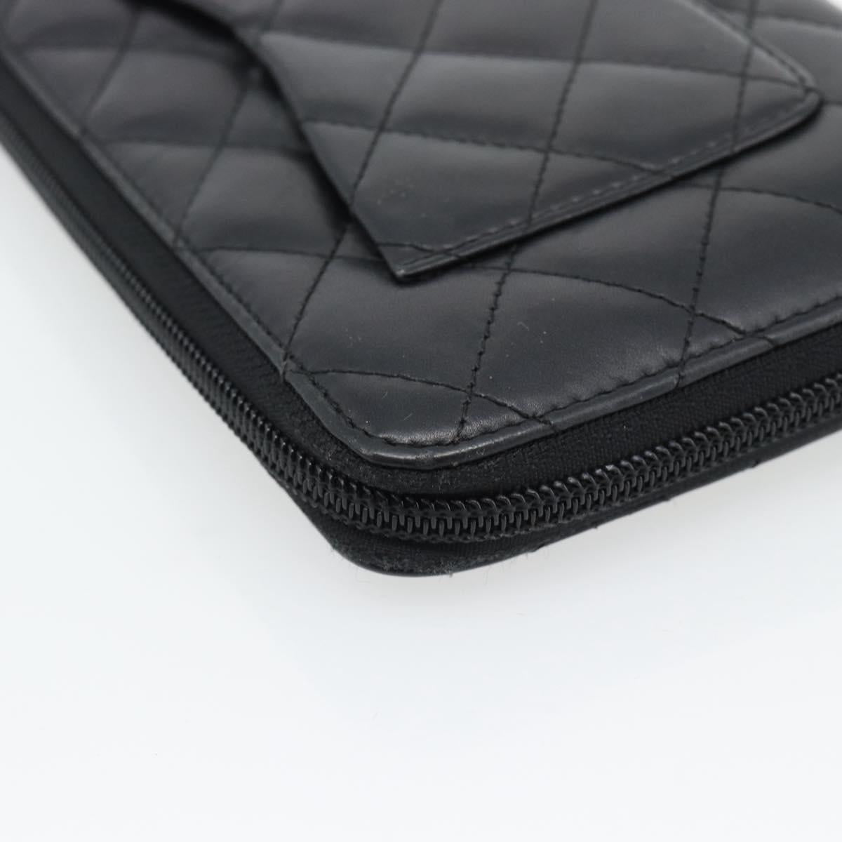 CHANEL Matelasse Cambon Line Wallet Leather Black Silver CC Auth 181671A