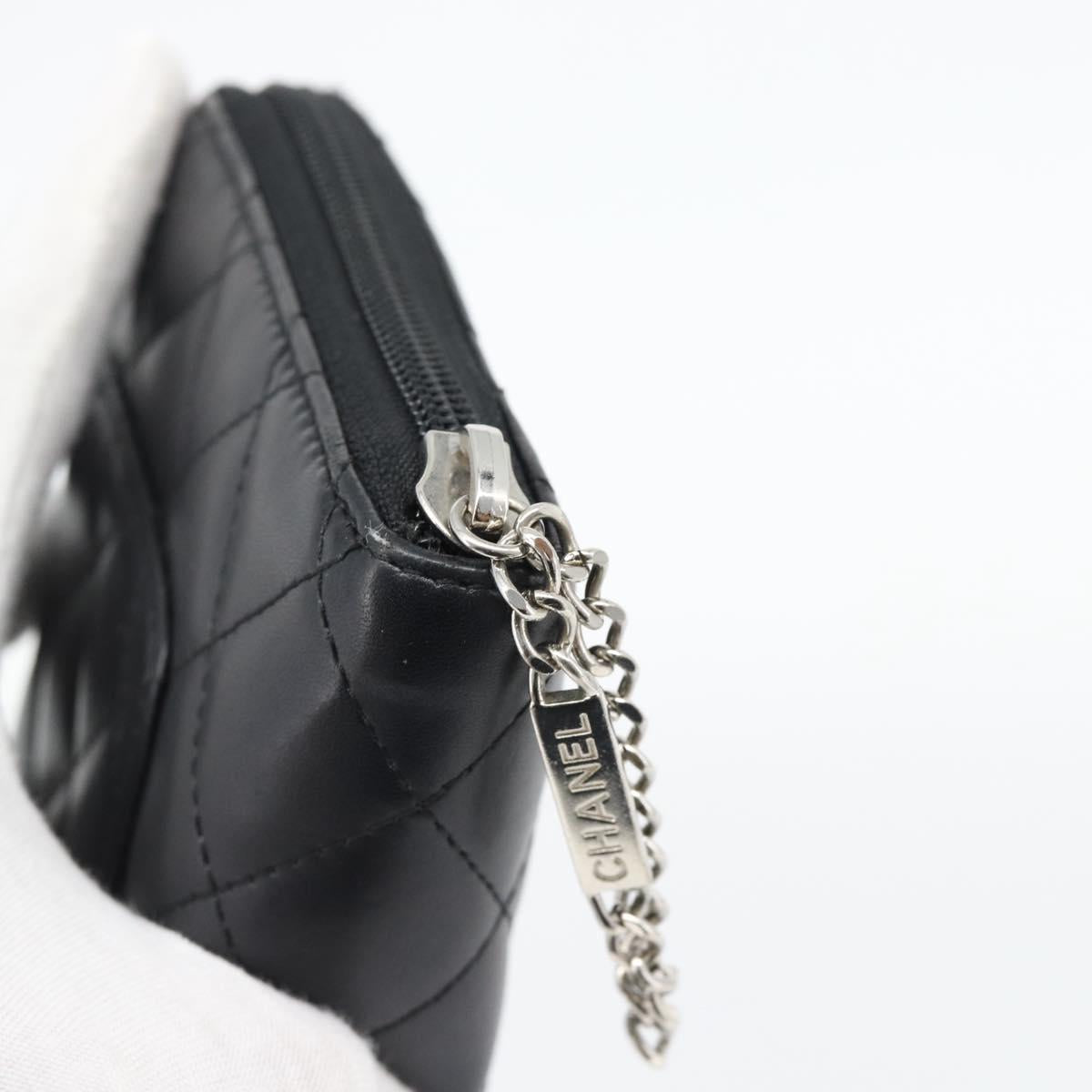 CHANEL Matelasse Cambon Line Wallet Leather Black Silver CC Auth 181671A