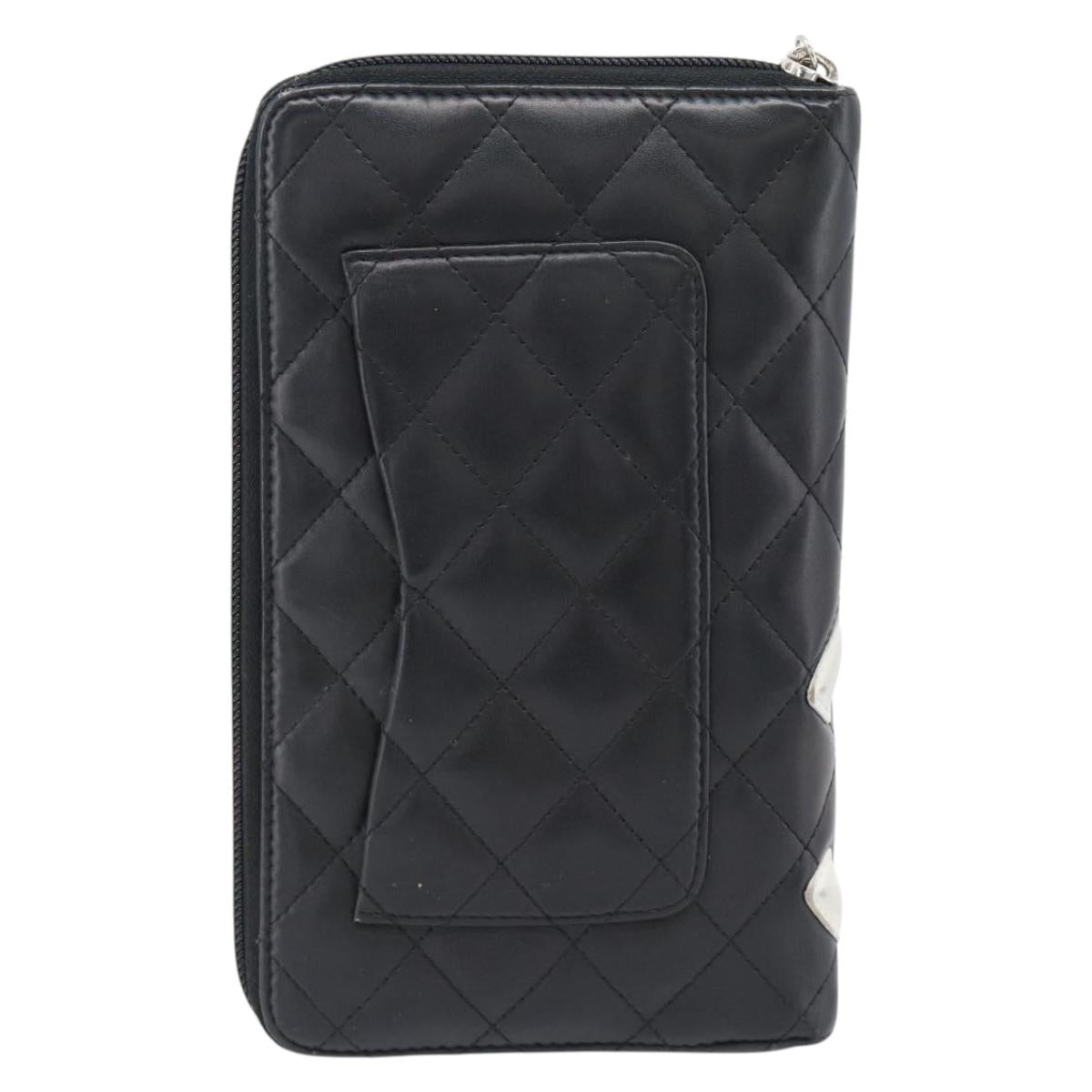 CHANEL Matelasse Cambon Line Wallet Leather Black Silver CC Auth 181671A