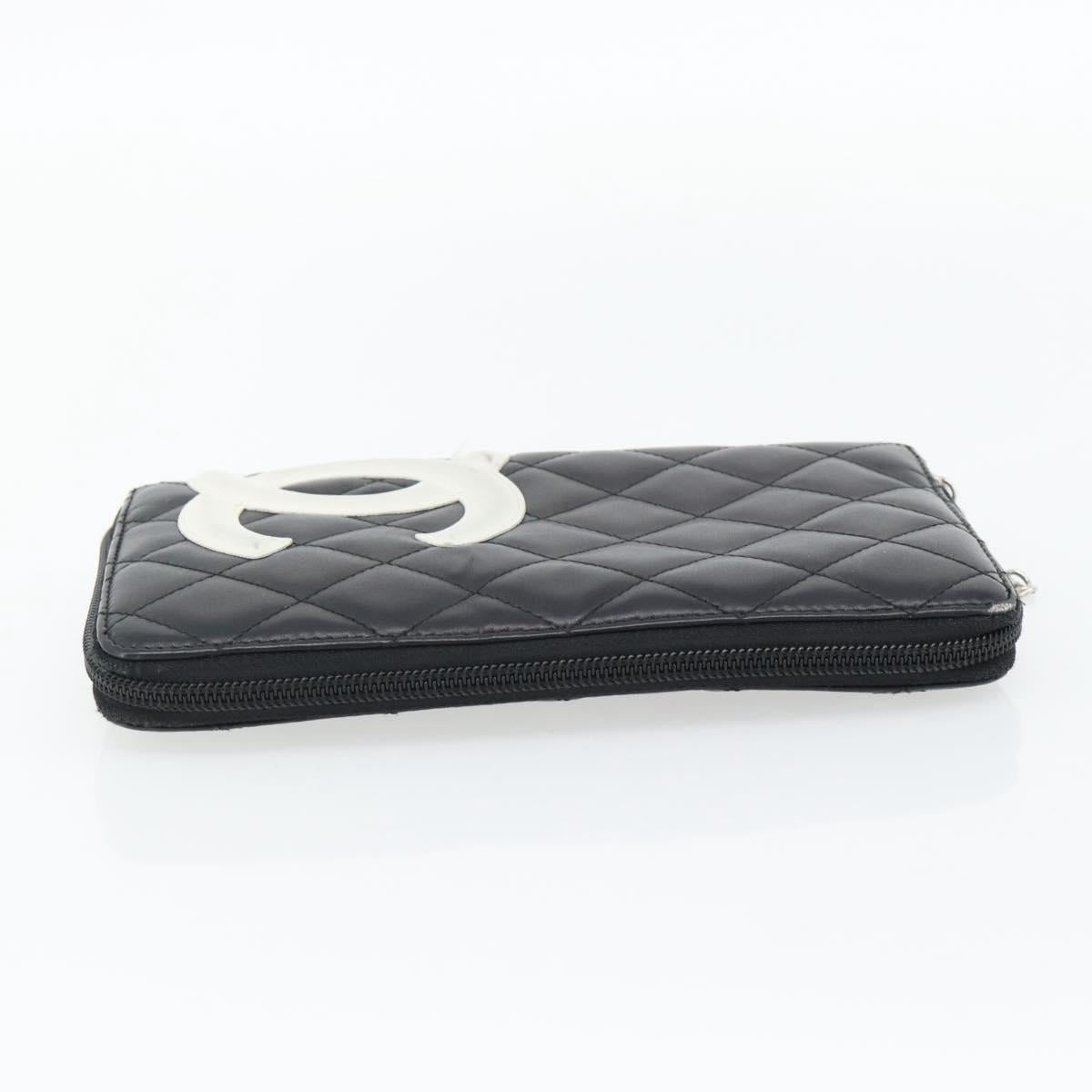 CHANEL Matelasse Cambon Line Wallet Leather Black Silver CC Auth 181671A